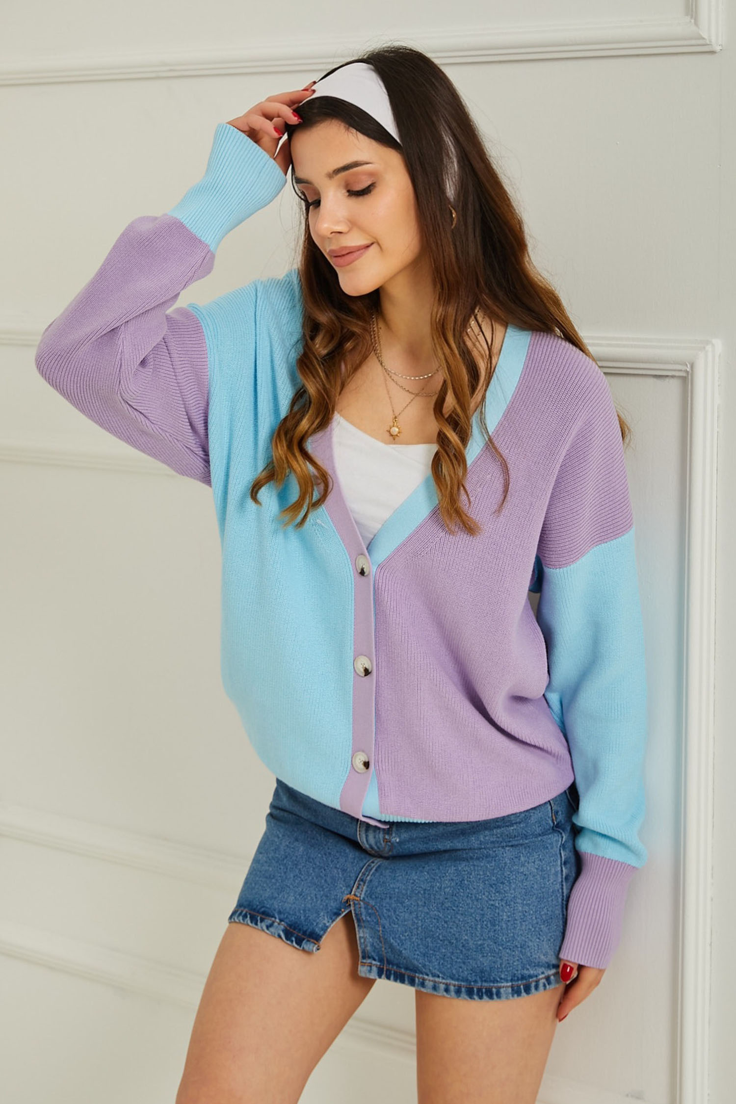 Triko Renkli Hırka Bebe Mavi - 26736 - 2