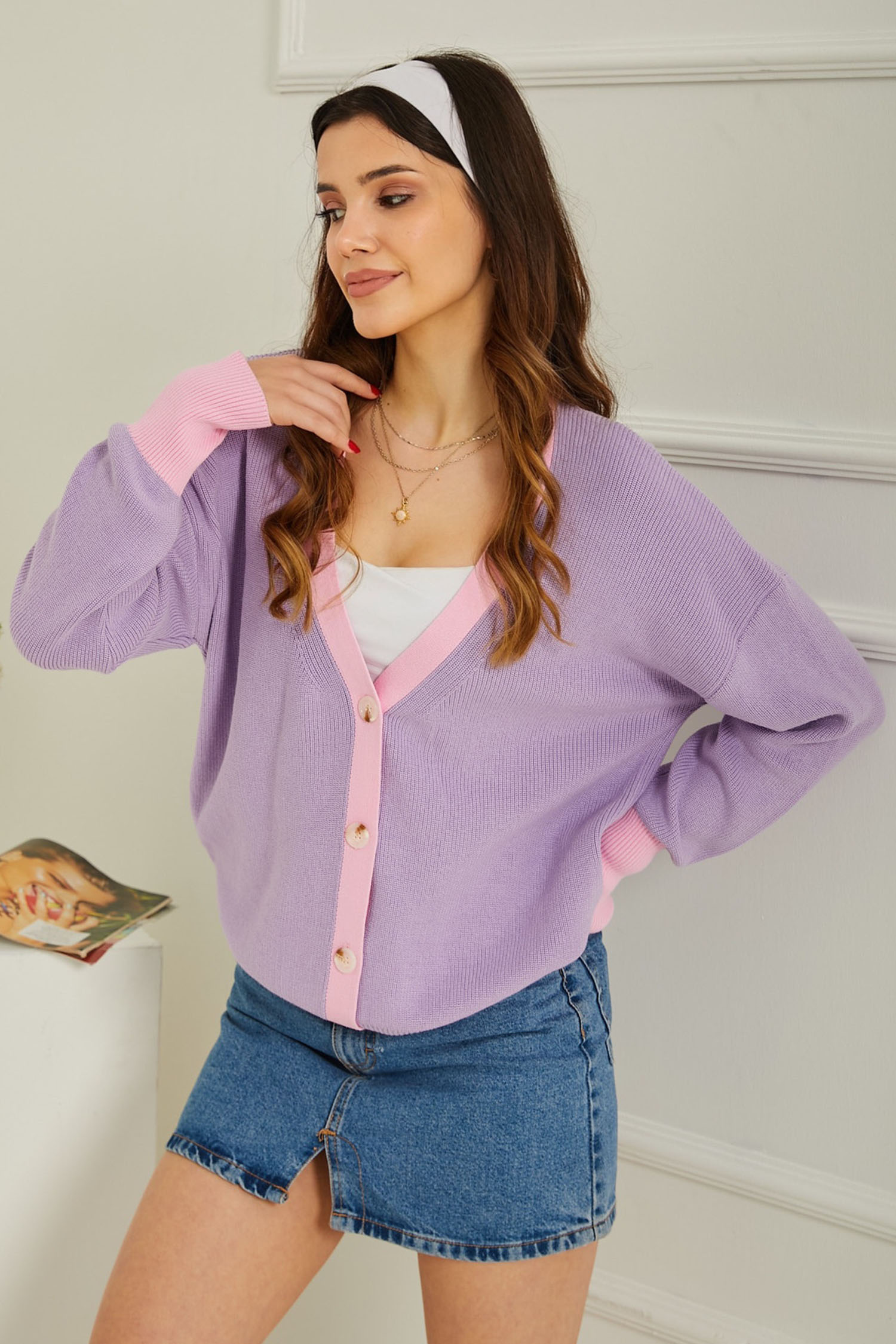 Triko Renkli Hırka Lila - 26736 - 3