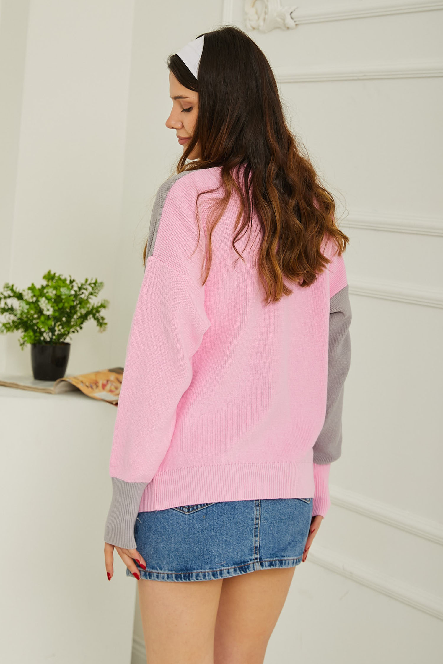 Triko Renkli Hırka şekerpembe - 26736 - 5