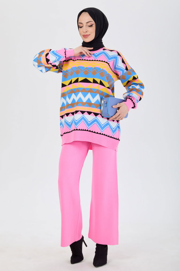 Triko Tunik Pantolon - 27730-PEMBE - TOFİSA