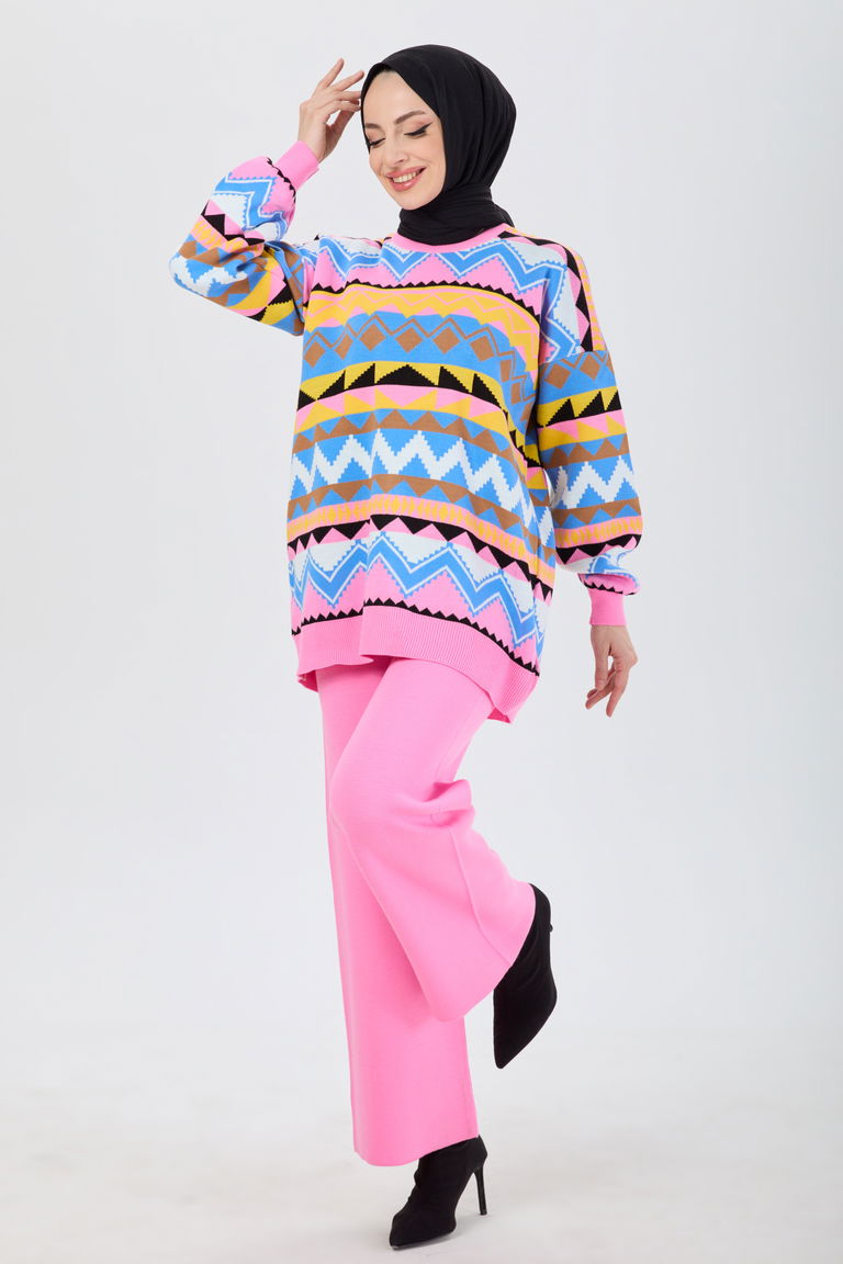 Triko Tunik Pantolon - 27730-PEMBE - TOFİSA