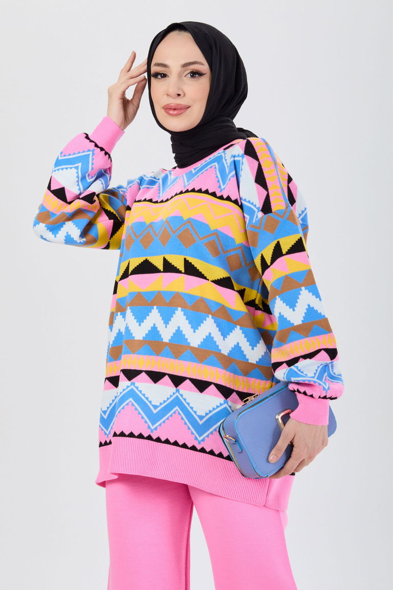 Triko Tunik Pantolon - 27730-PEMBE - TOFİSA