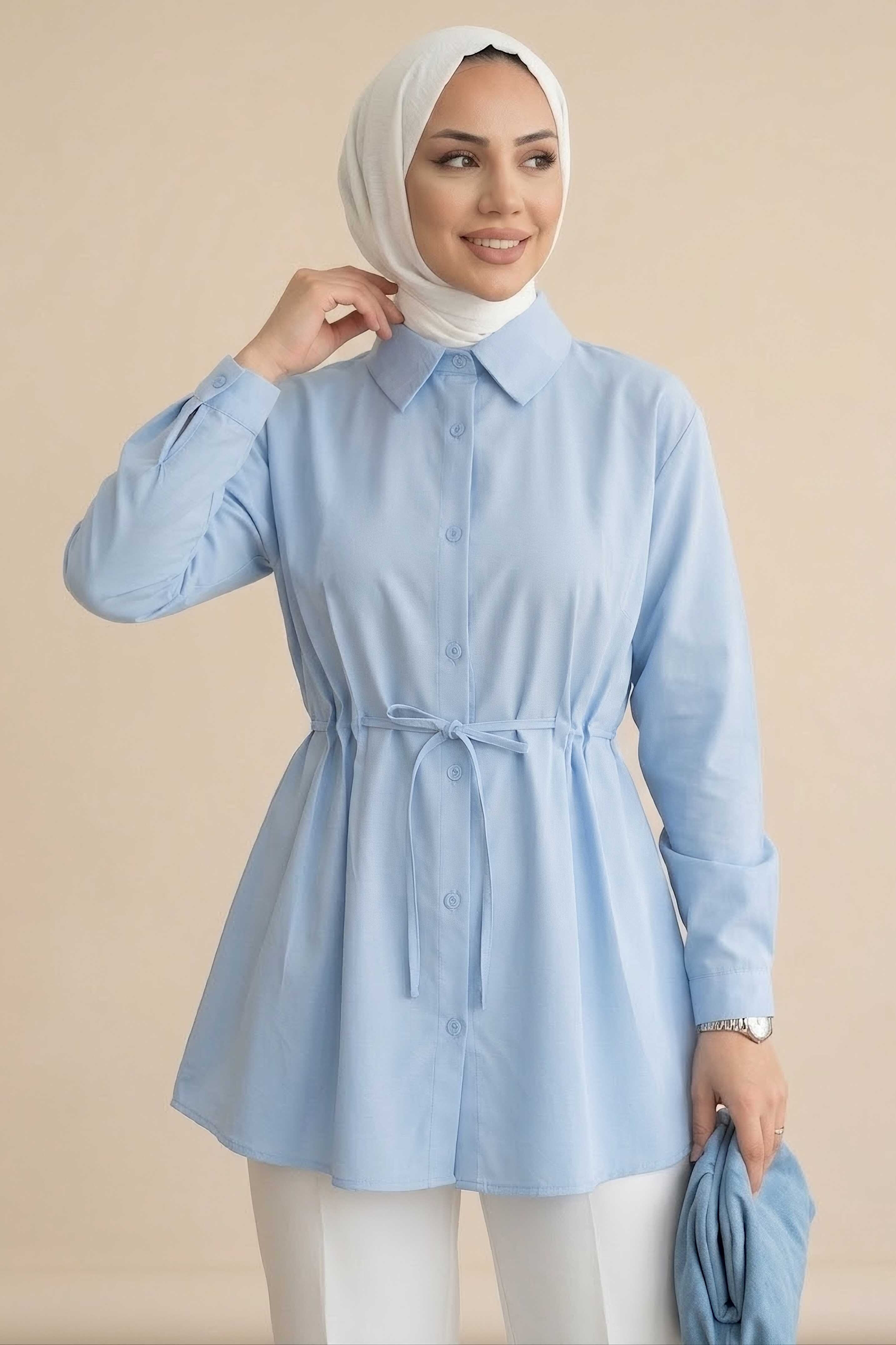 Tünel Kemer Detaylı Tunik Bebe Mavi - 28726-BEBE-MAVI - 1