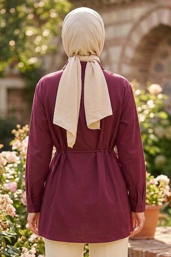 Tünel Kemer Detaylı Tunik Bordo - 28726-BORDO - 3