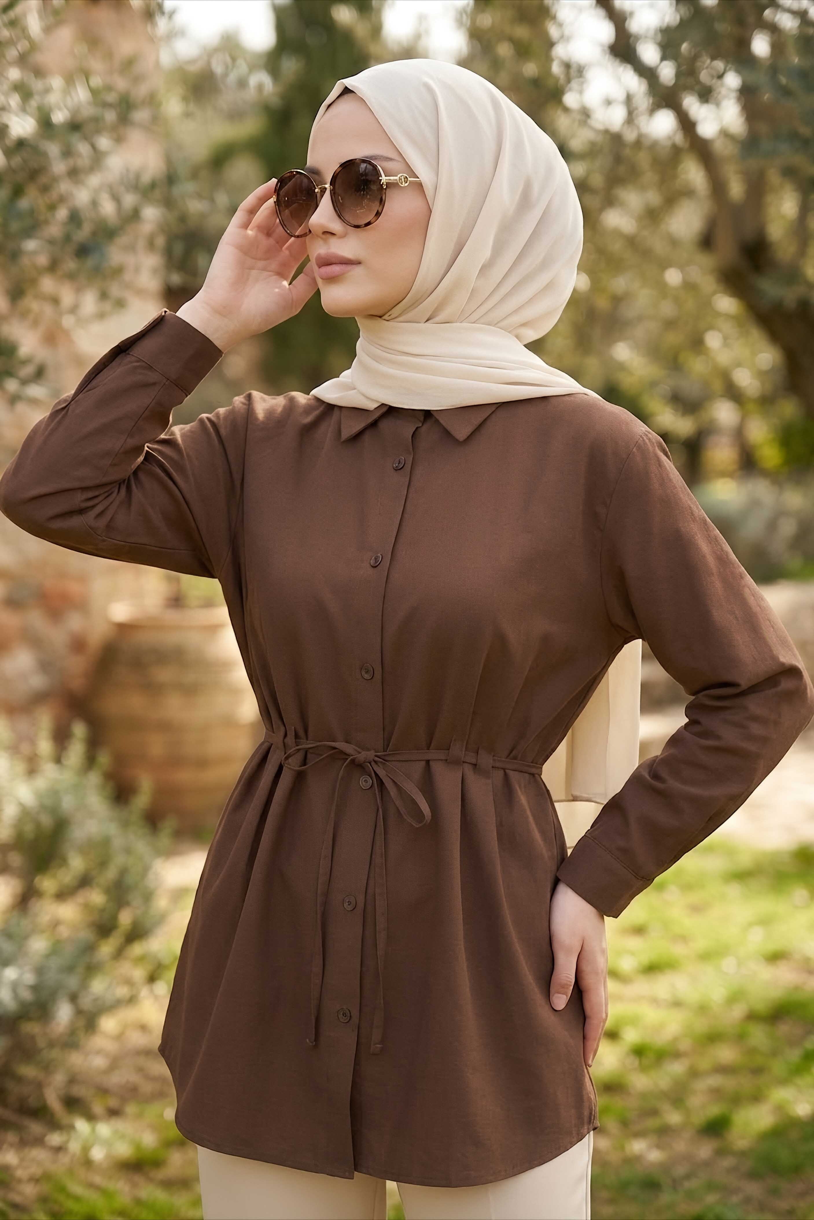 Tünel Kemer Detaylı Tunik Kahve - 28726-KAHVE - 1