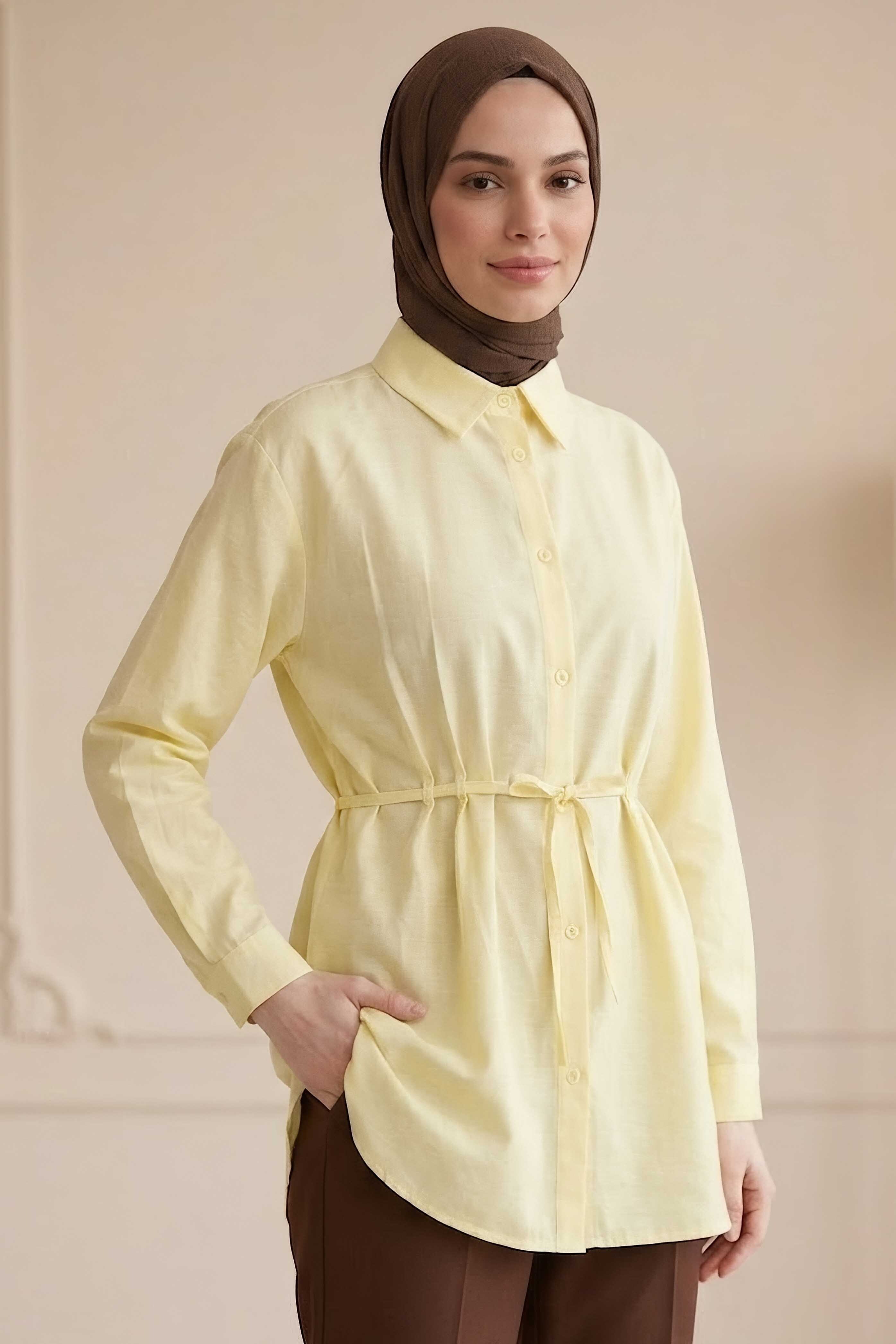Tünel Kemer Detaylı Tunik Sari - 28726-SARI - 1