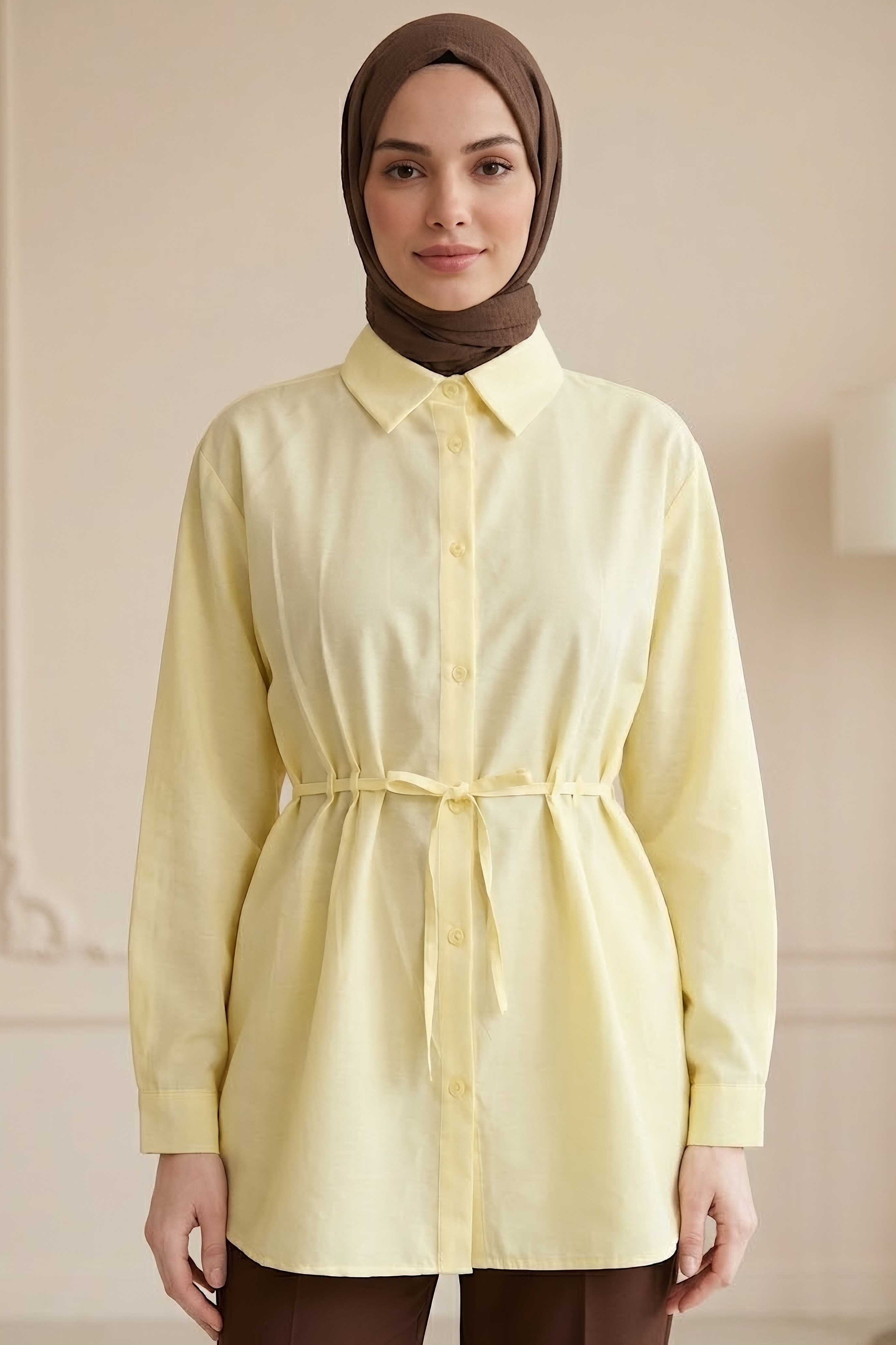 Tünel Kemer Detaylı Tunik Sari - 28726-SARI - 2