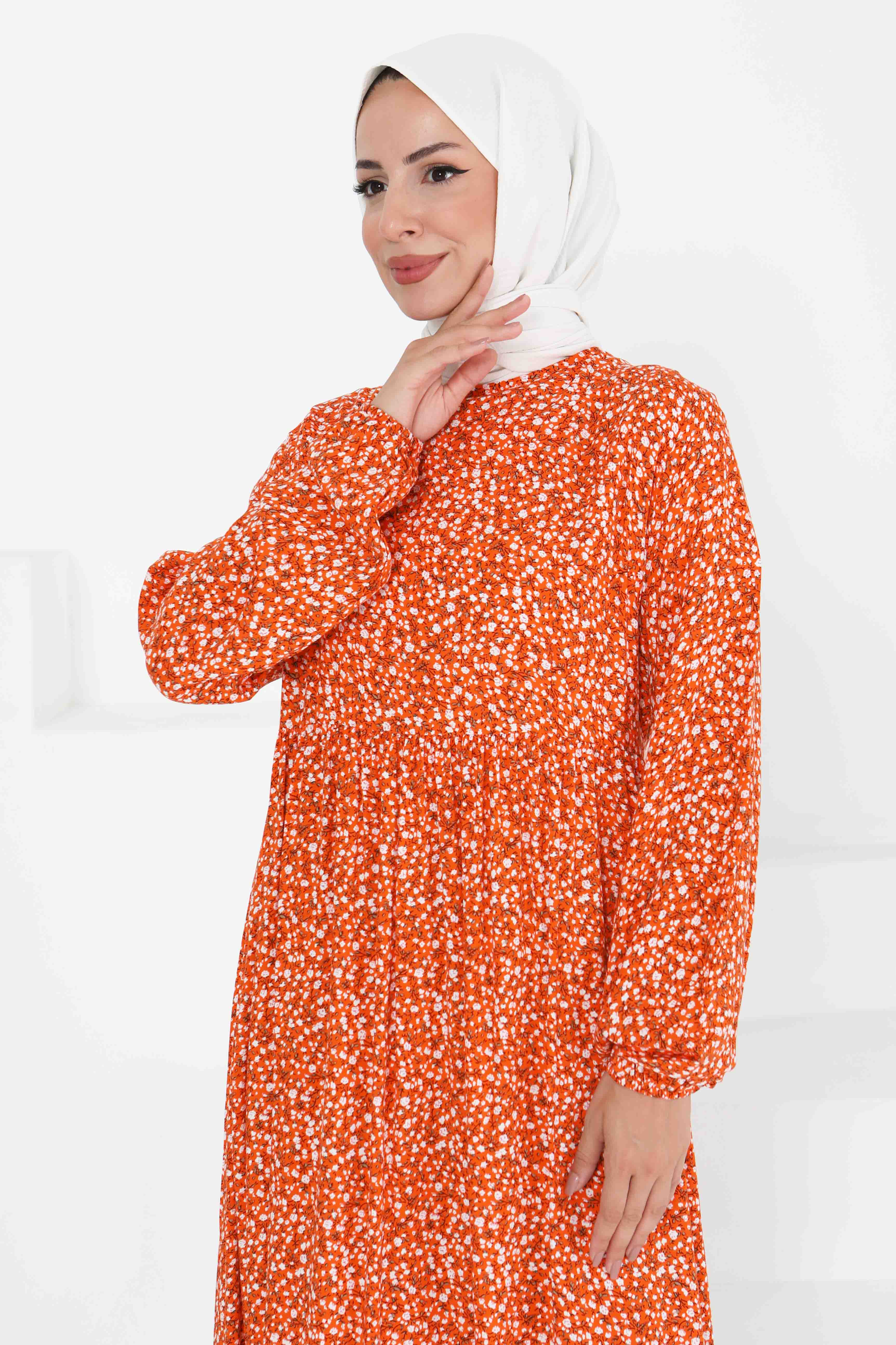 Tünel Kuşaklı Desenli Elbise - 27423 - 3