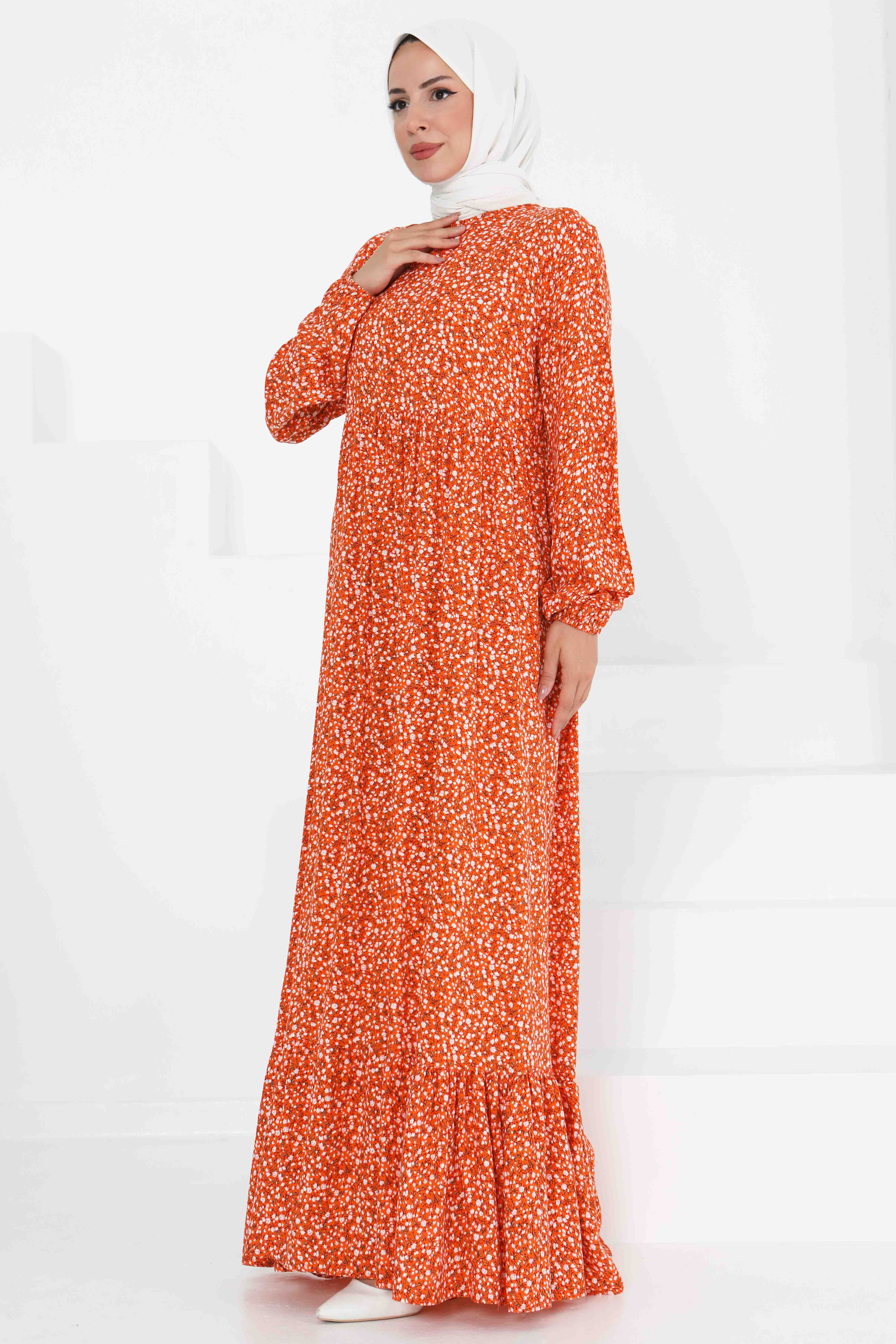 Tünel Kuşaklı Desenli Elbise - 27423 - 4