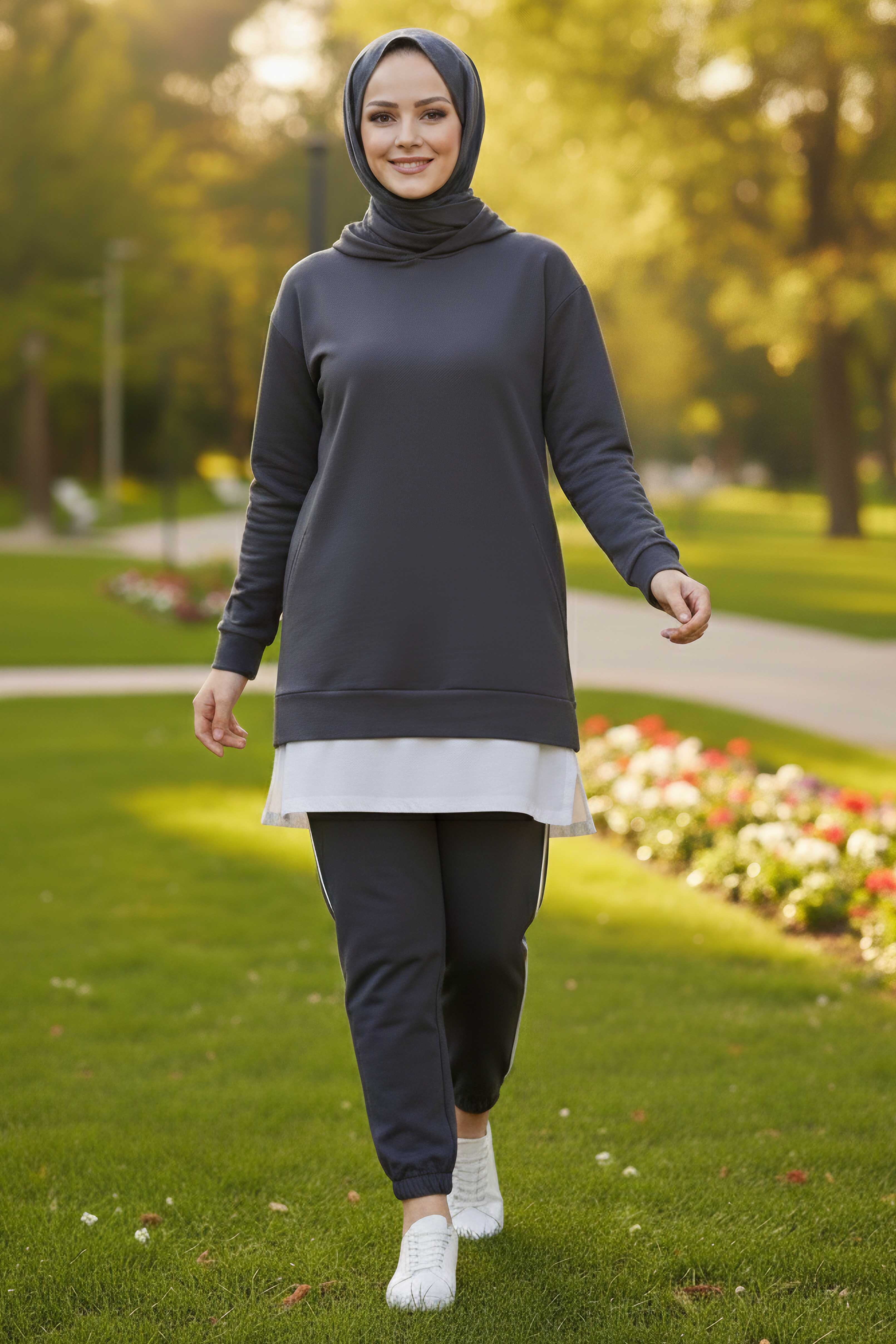 Eteği Garnili İkili Takım - 8330-ANTRASIT - 2