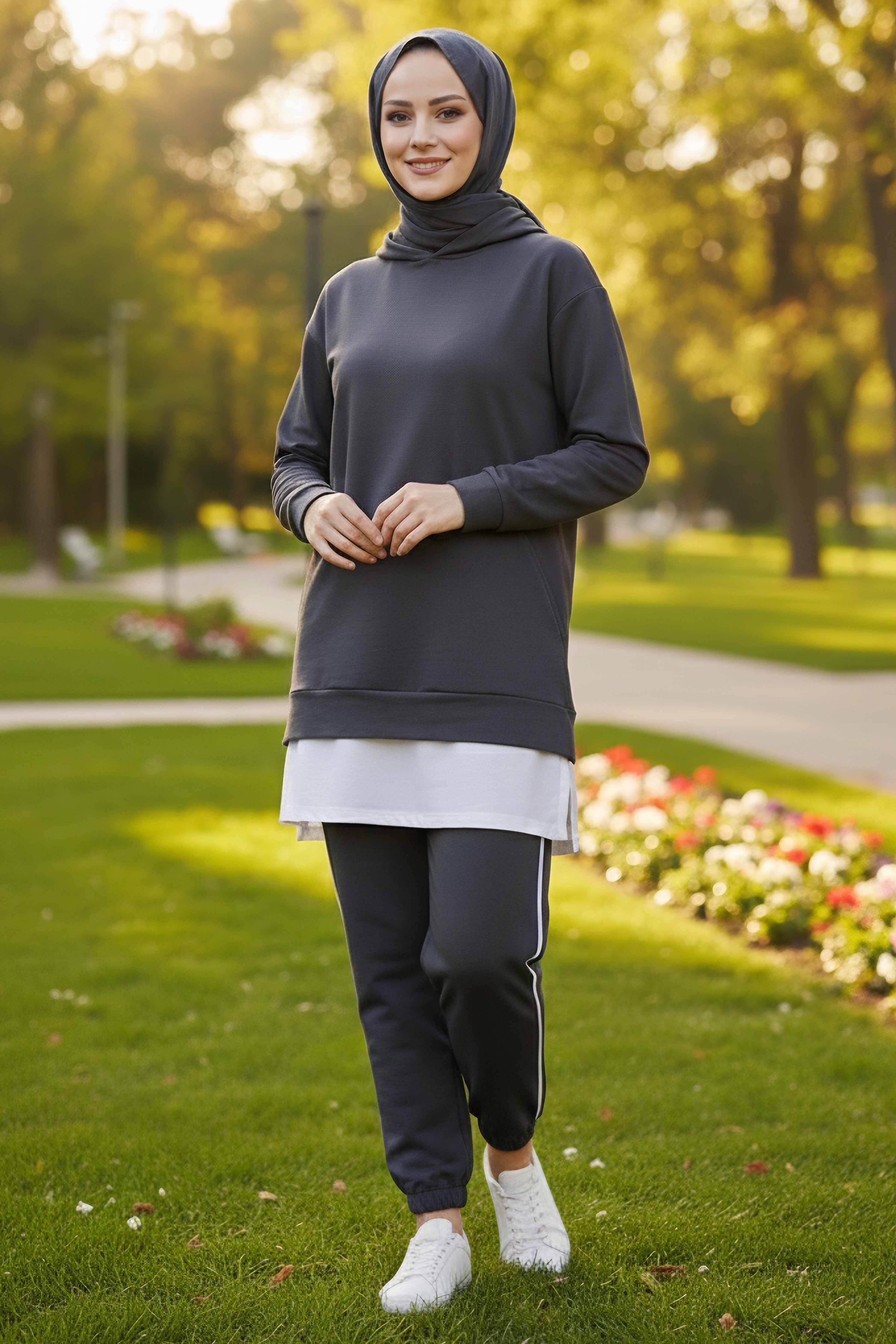 Eteği Garnili İkili Takım - 8330-ANTRASIT - 1