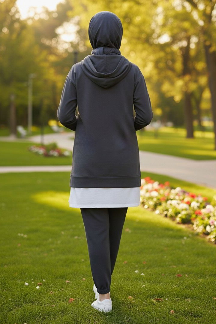 Eteği Garnili İkili Takım - 8330-ANTRASIT - 3