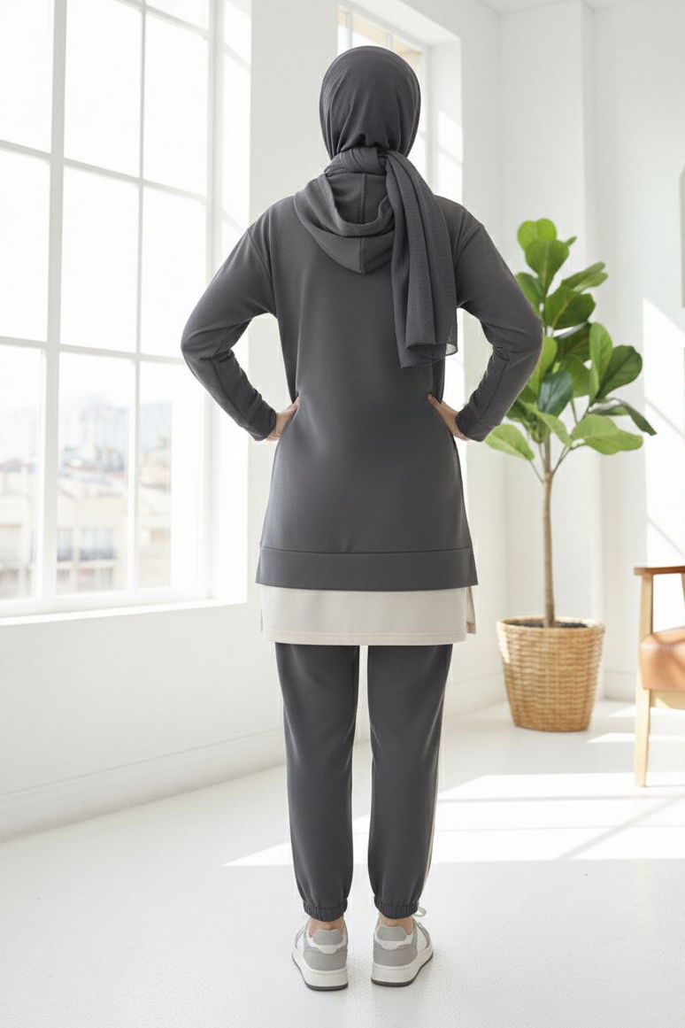 Eteği Garnili İkili Takım - 8330-ANTRASIT - 3