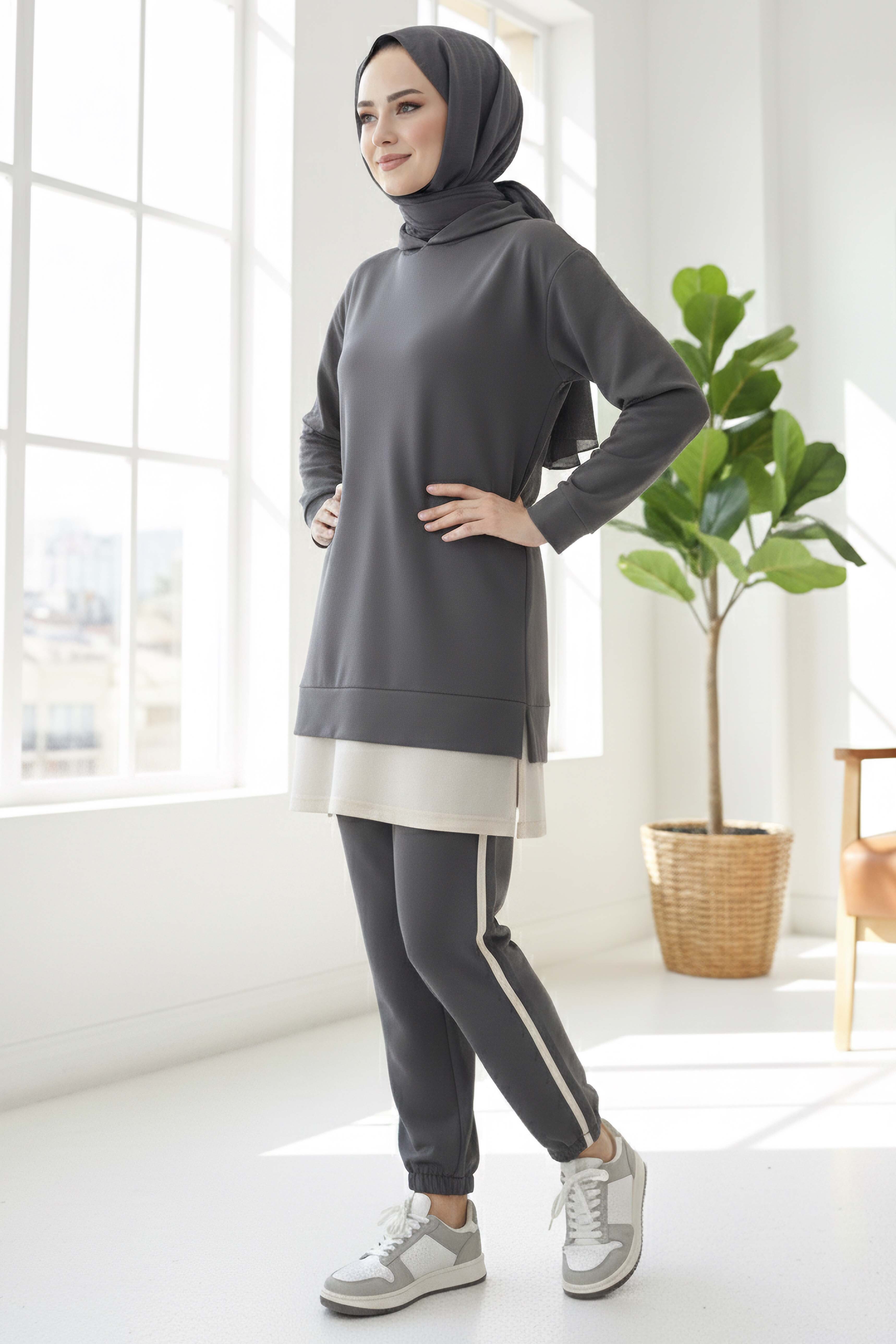 Eteği Garnili İkili Takım - 8330-ANTRASIT - 1