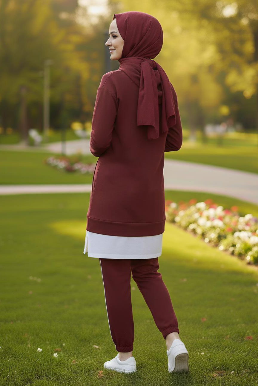 Eteği Garnili İkili Takım - 8330-BORDO - 3