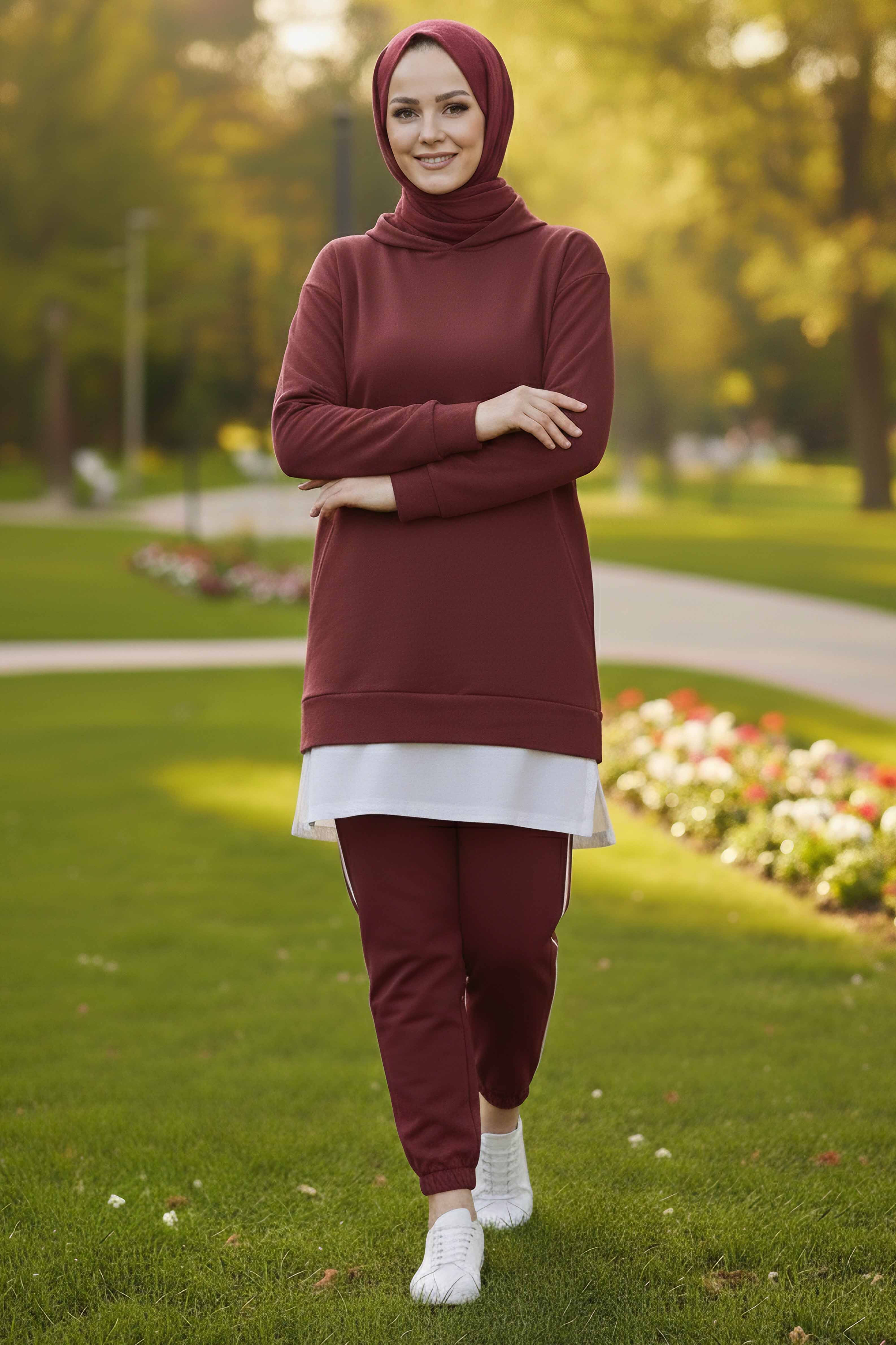 Eteği Garnili İkili Takım - 8330-BORDO - 2