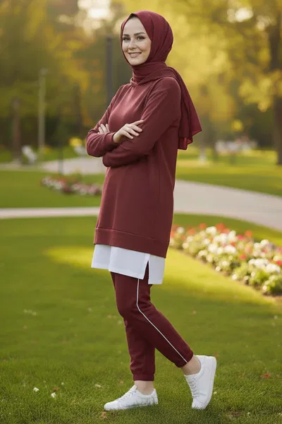 Eteği Garnili İkili Takım - 8330-BORDO 