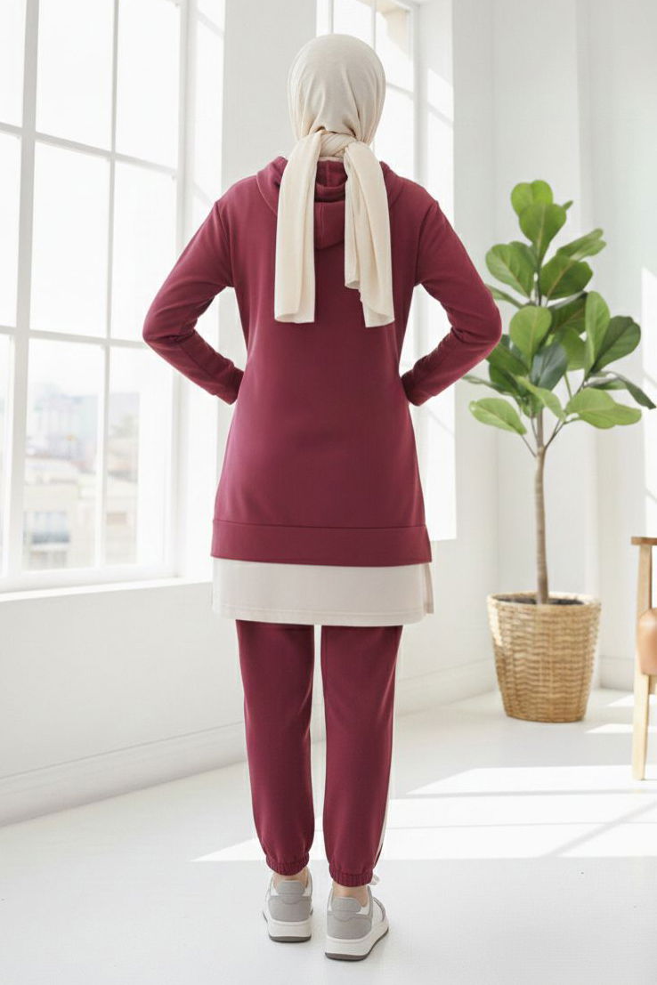 Eteği Garnili İkili Takım - 8330-BORDO - 3