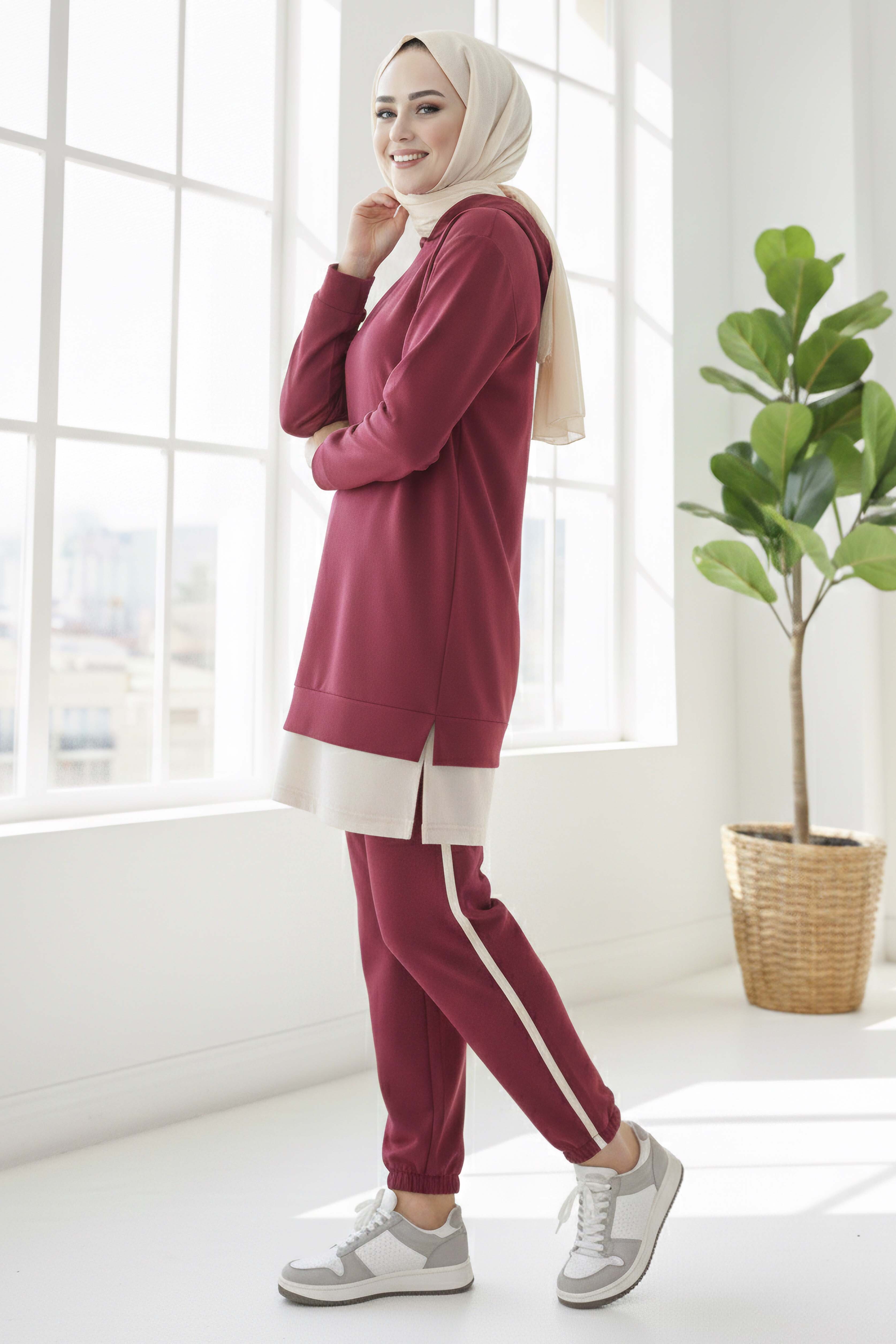 Eteği Garnili İkili Takım - 8330-BORDO - 1