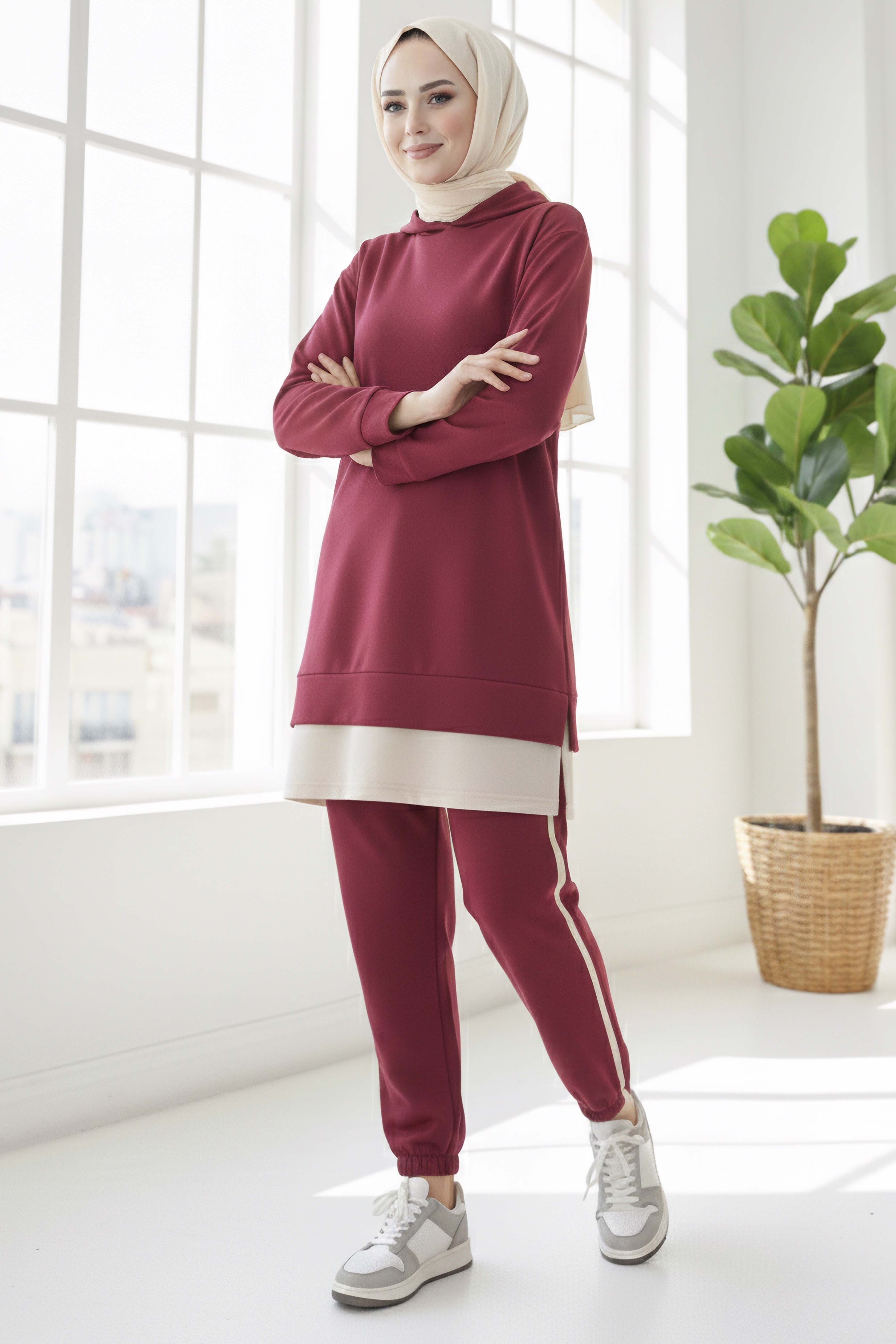 Eteği Garnili İkili Takım - 8330-BORDO - 2