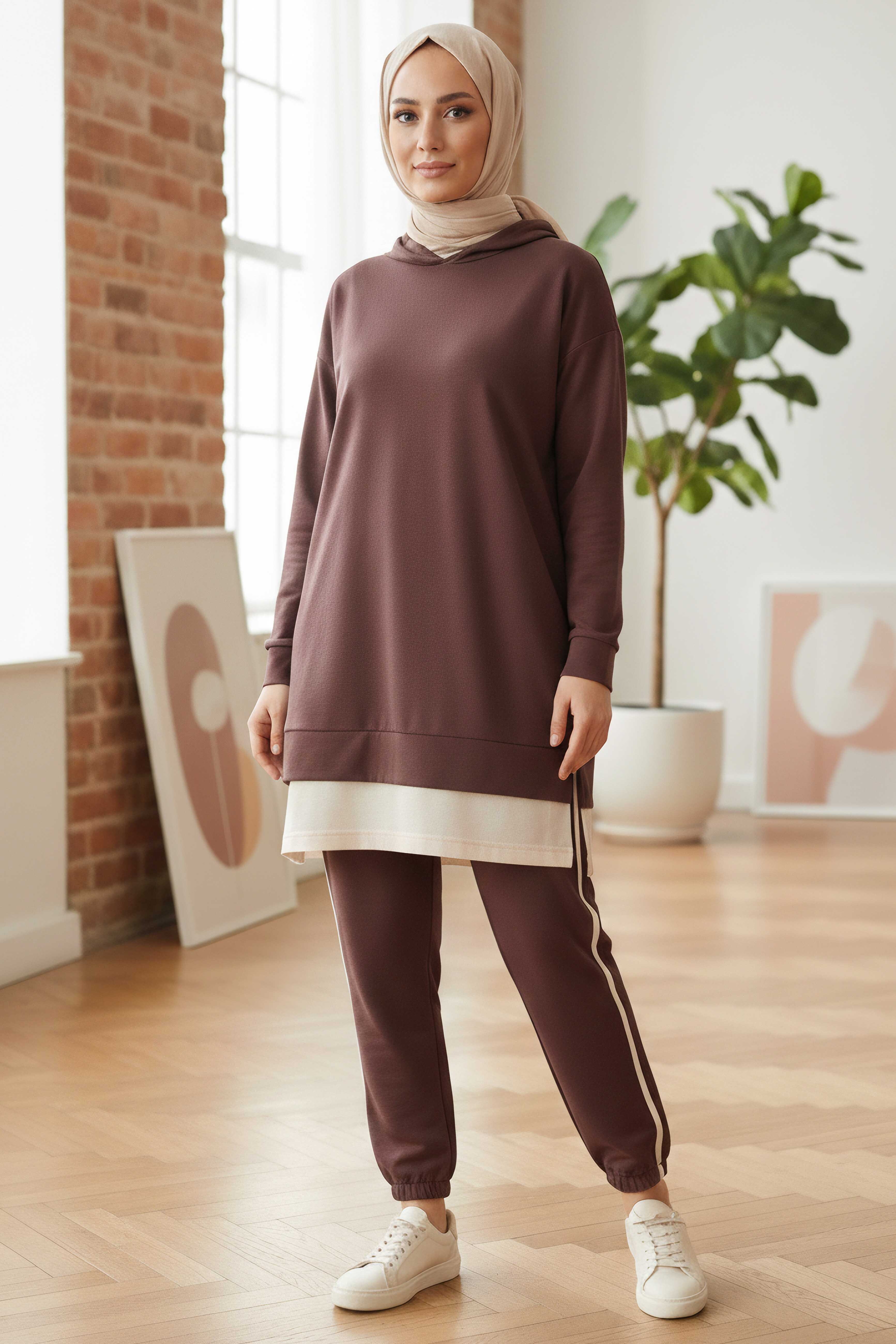 Eteği Garnili İkili Takım - 8330-KAHVE - 2