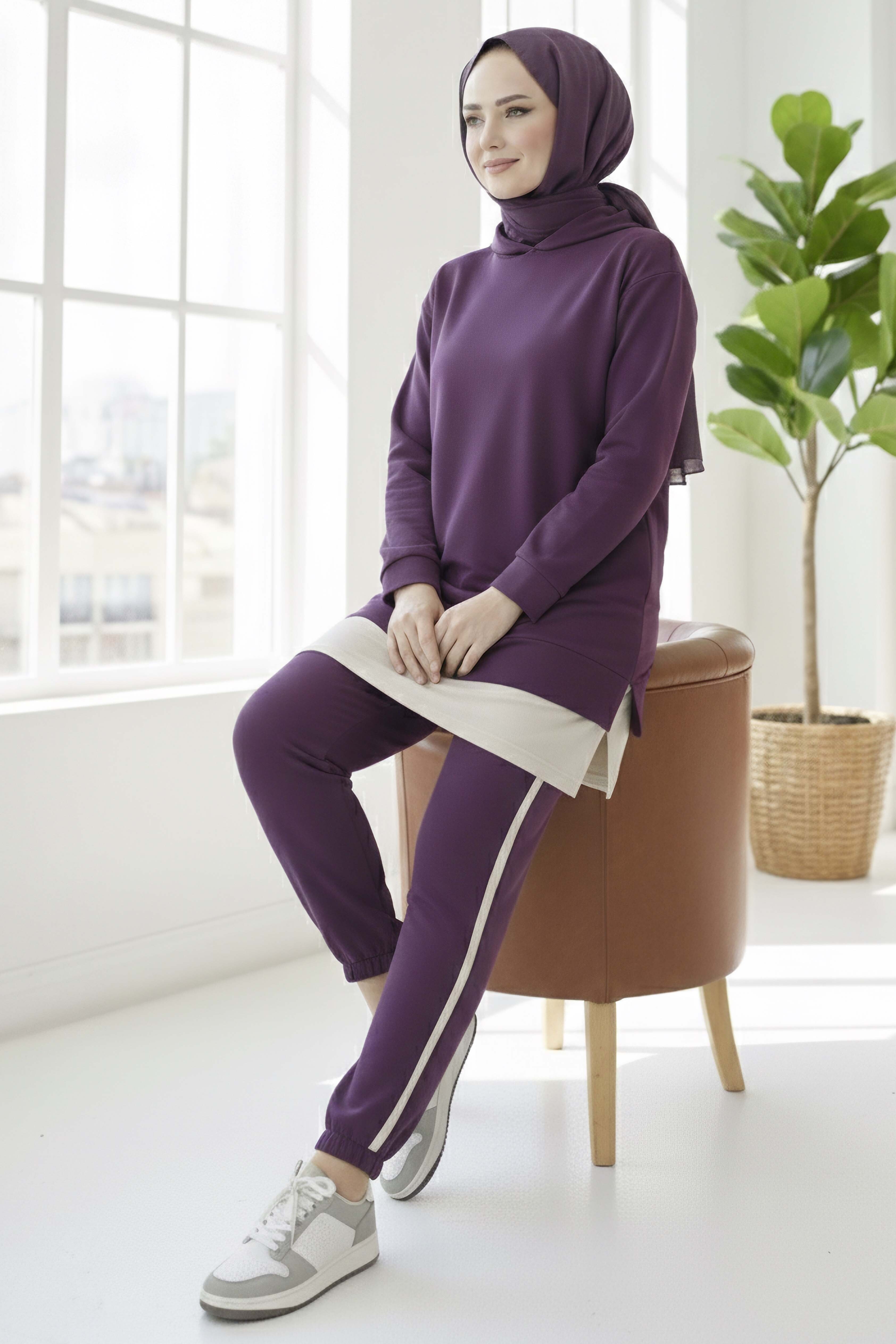 Eteği Garnili İkili Takım - 8330-MOR - 1