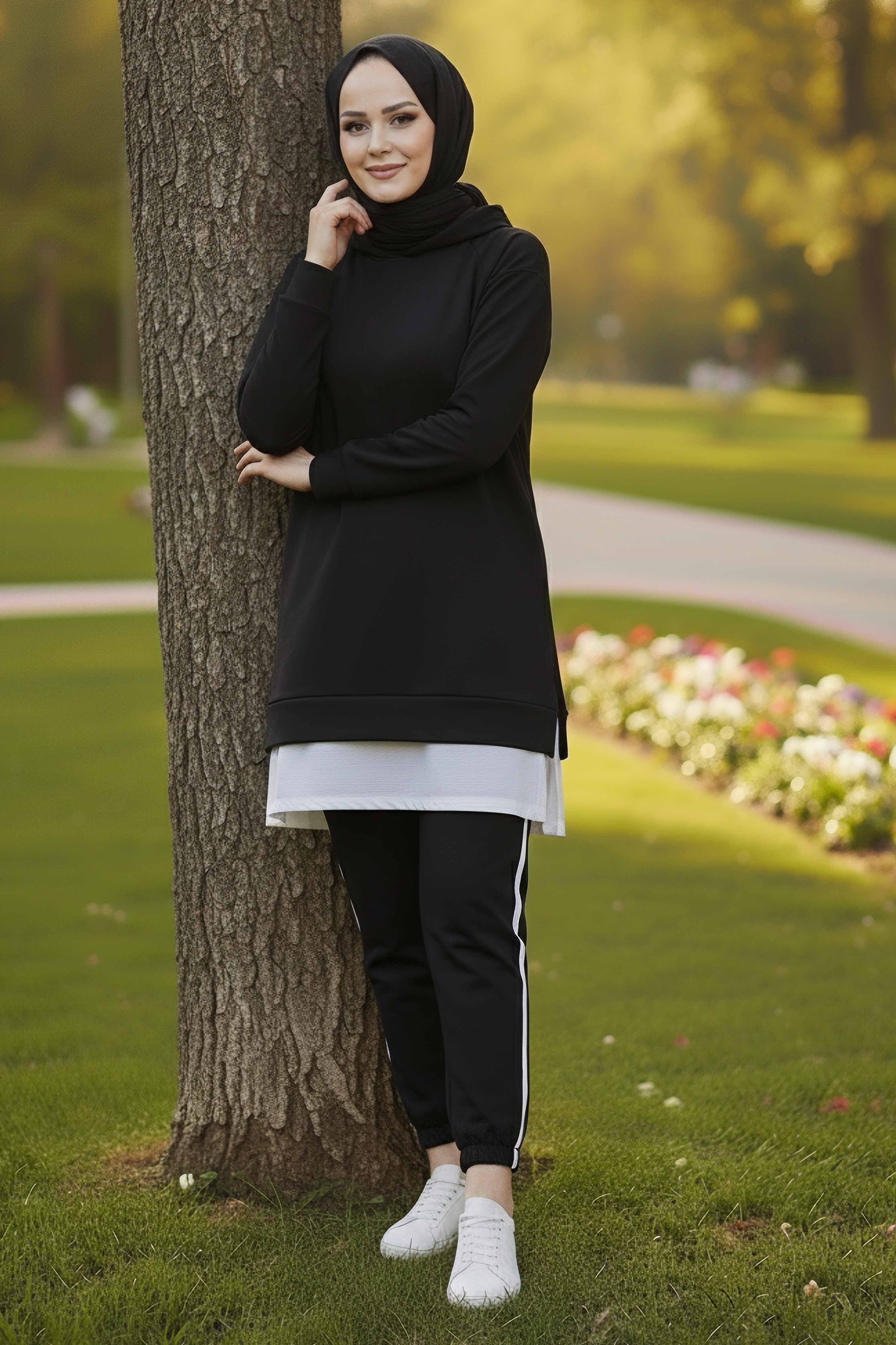 Eteği Garnili İkili Takım - 8330-SIYAH - 2