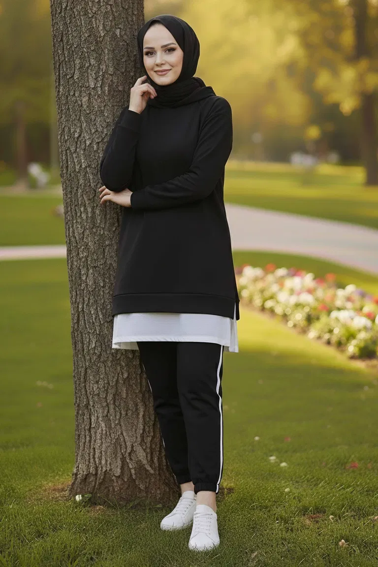 Eteği Garnili İkili Takım - 8330-SIYAH - TOFİSA