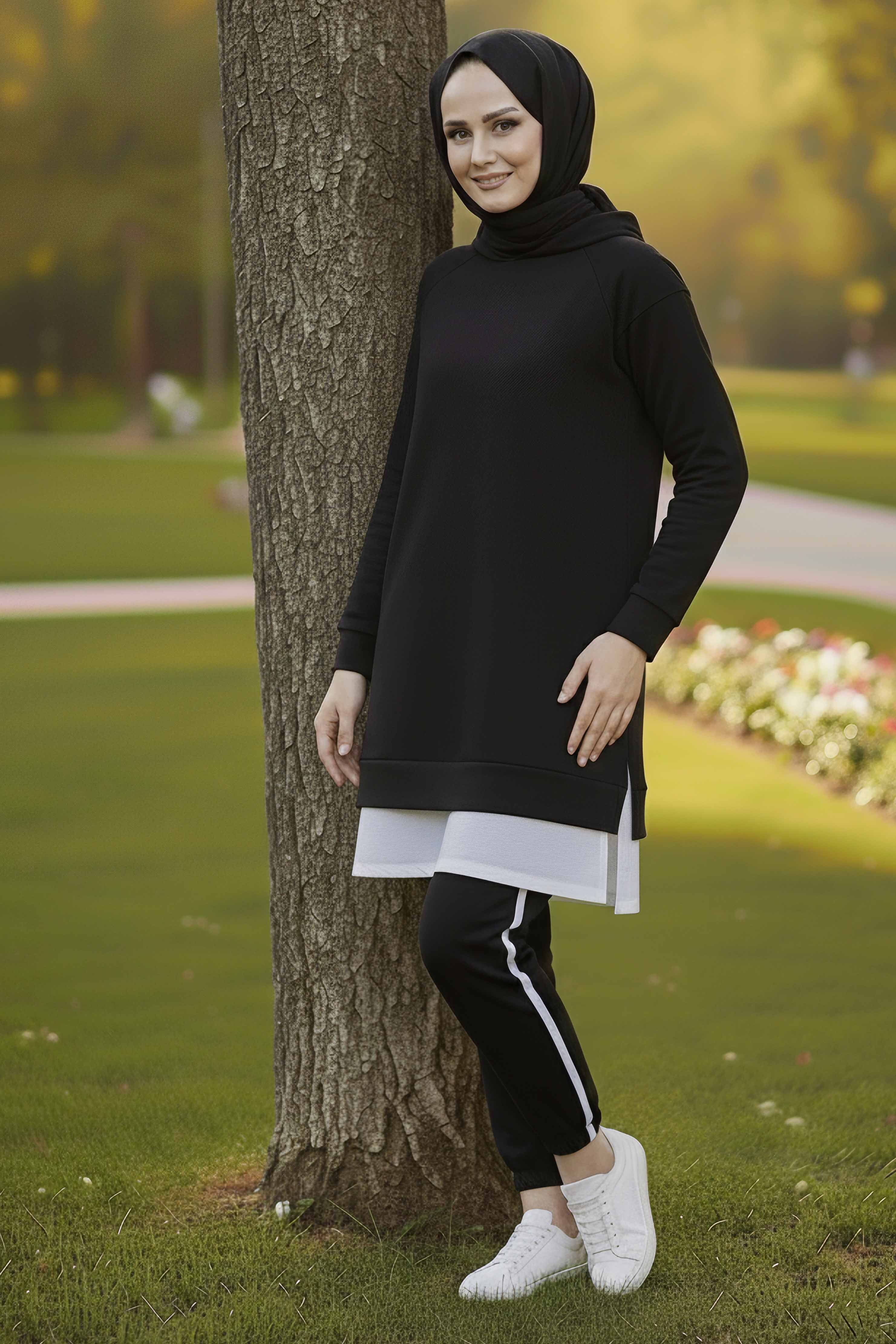 Eteği Garnili İkili Takım - 8330-SIYAH - 1