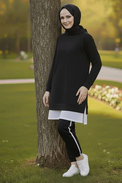 Eteği Garnili İkili Takım - 8330-SIYAH 