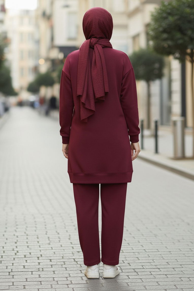 Tunik Pantolon Modal İkİli Takım - 28004-BORDO - 3