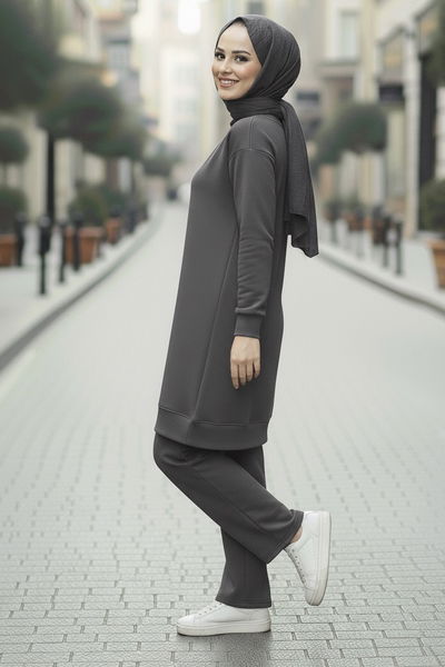 Tunik Pantolon Modal İkİli Takım - 28004-GRI 