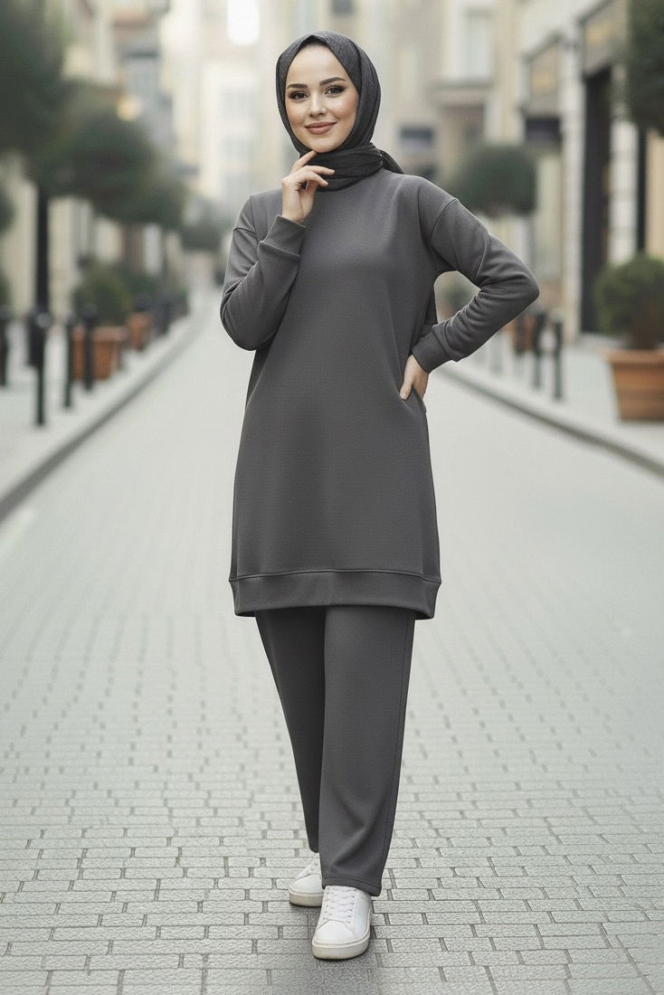 Tunik Pantolon Modal İkİli Takım - 28004-GRI - TOFİSA