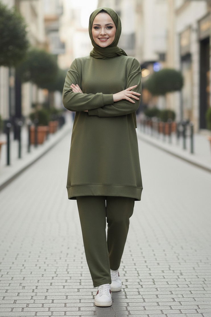 Tunik Pantolon Modal İkİli Takım - 28004-HAKI - TOFİSA