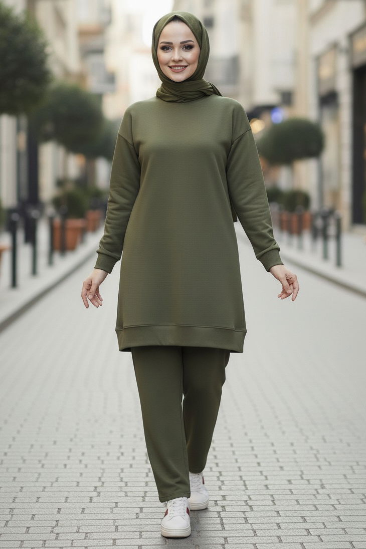 Tunik Pantolon Modal İkİli Takım - 28004-HAKI - TOFİSA