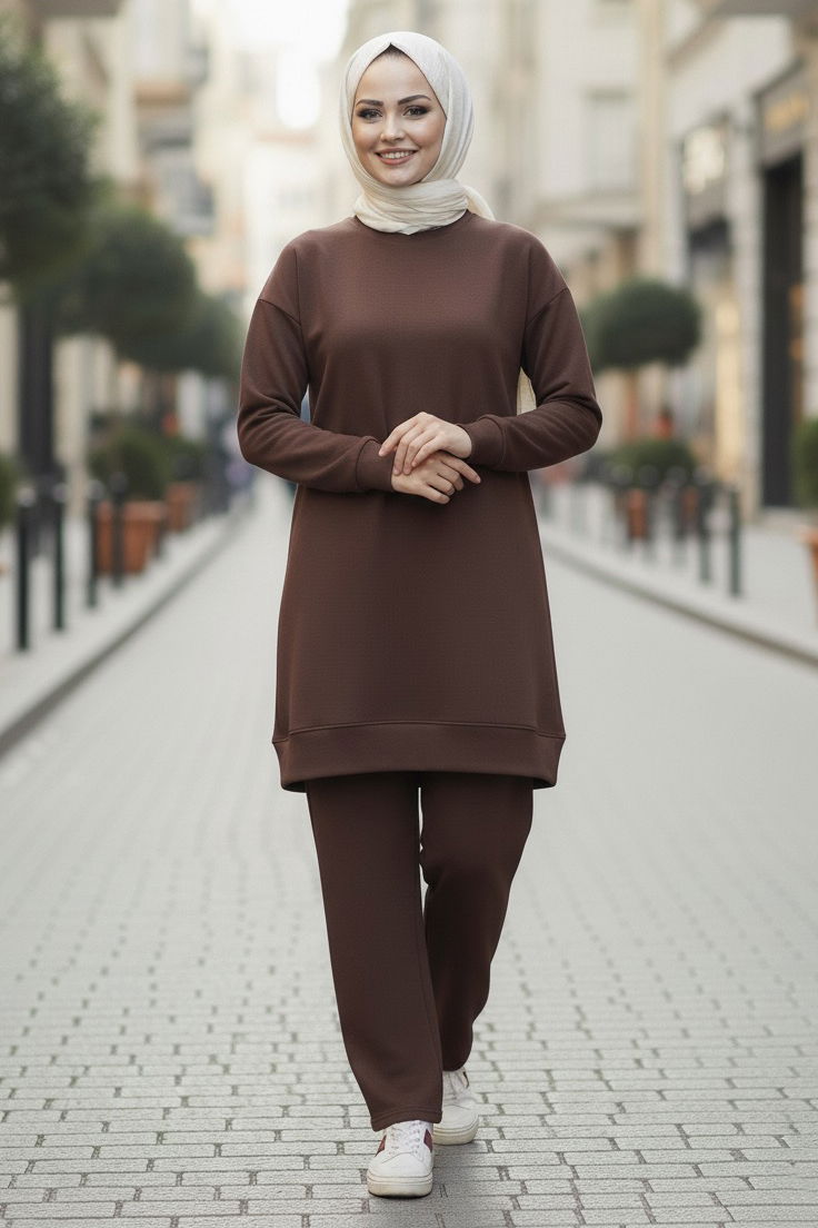 Tunik Pantolon Modal İkİli Takım - 28004-KAHVE - 1