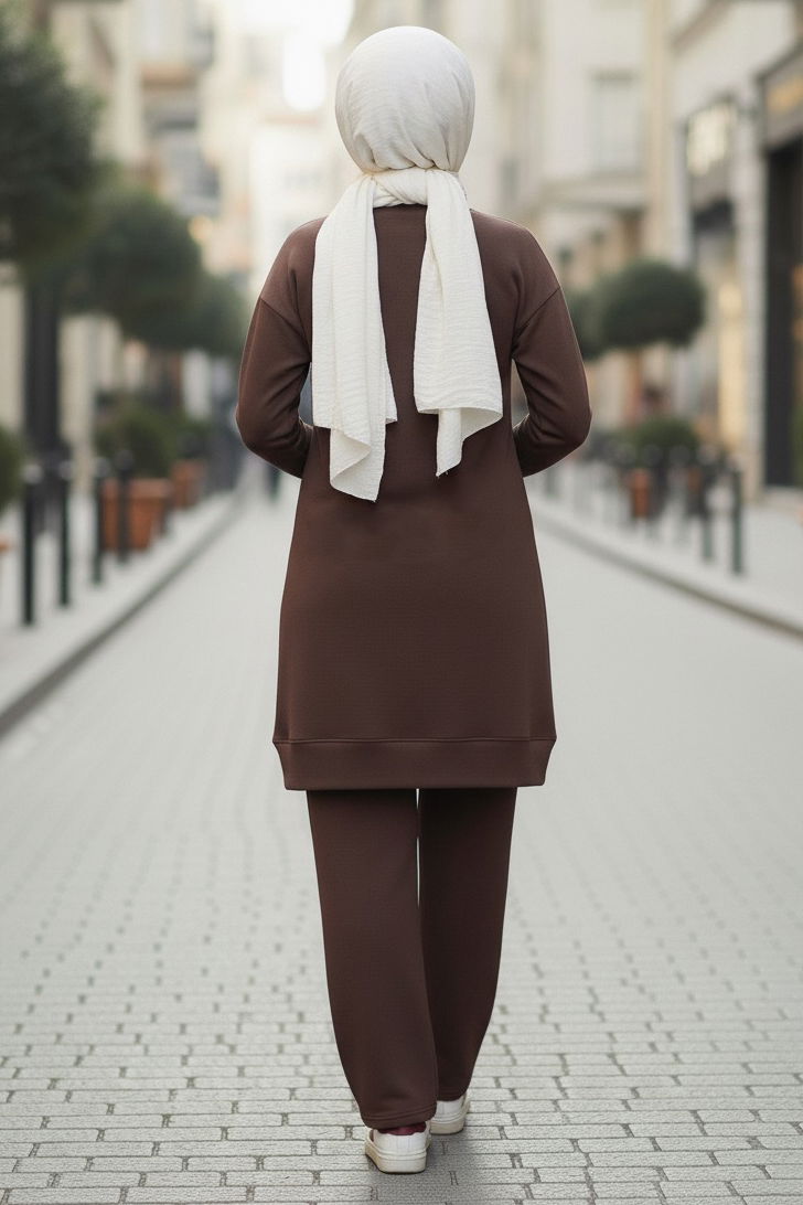 Tunik Pantolon Modal İkİli Takım - 28004-KAHVE - 3