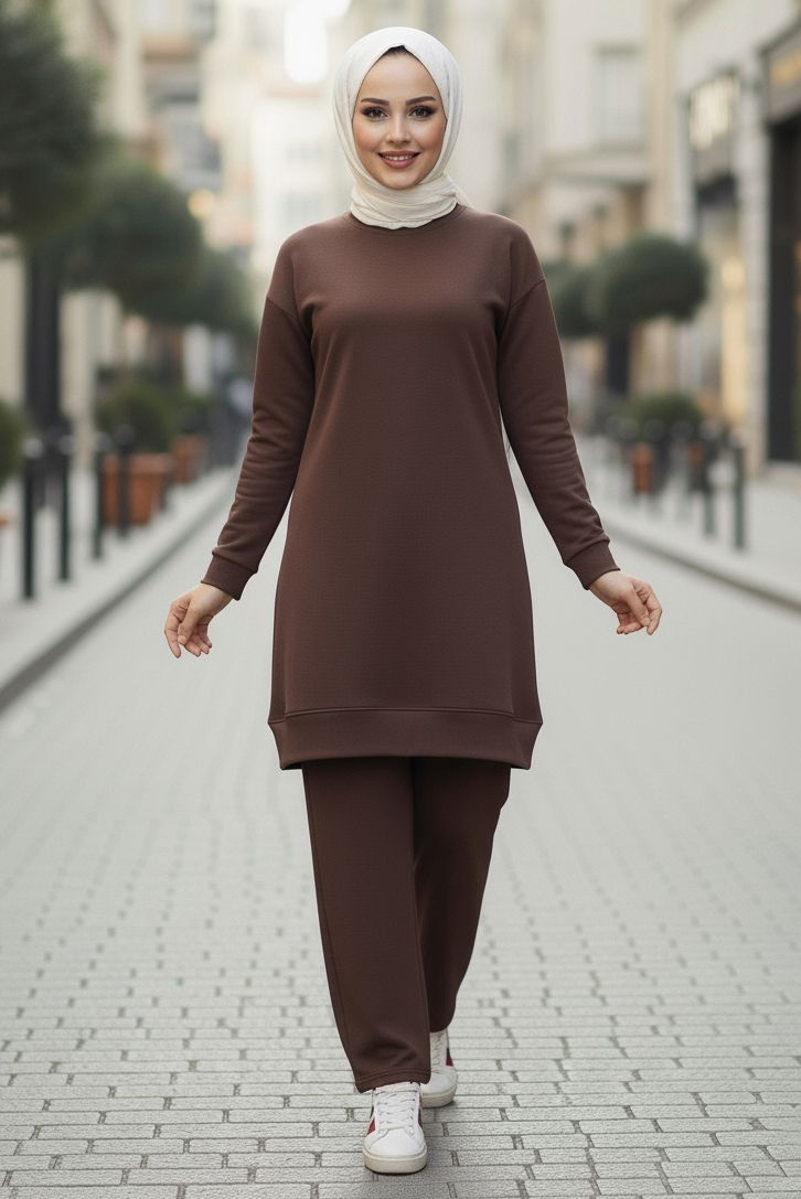 Tunik Pantolon Modal İkİli Takım - 28004-KAHVE - 2