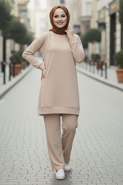 Tunik Pantolon Modal İkİli Takım - 28004-KREM 