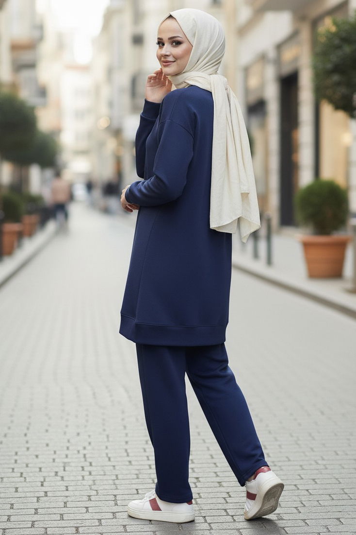 Tunik Pantolon Modal İkİli Takım - 28004-LACIVERT - TOFİSA