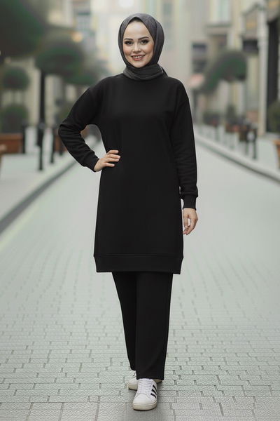 Tunik Pantolon Modal İkİli Takım - 28004-SIYAH 