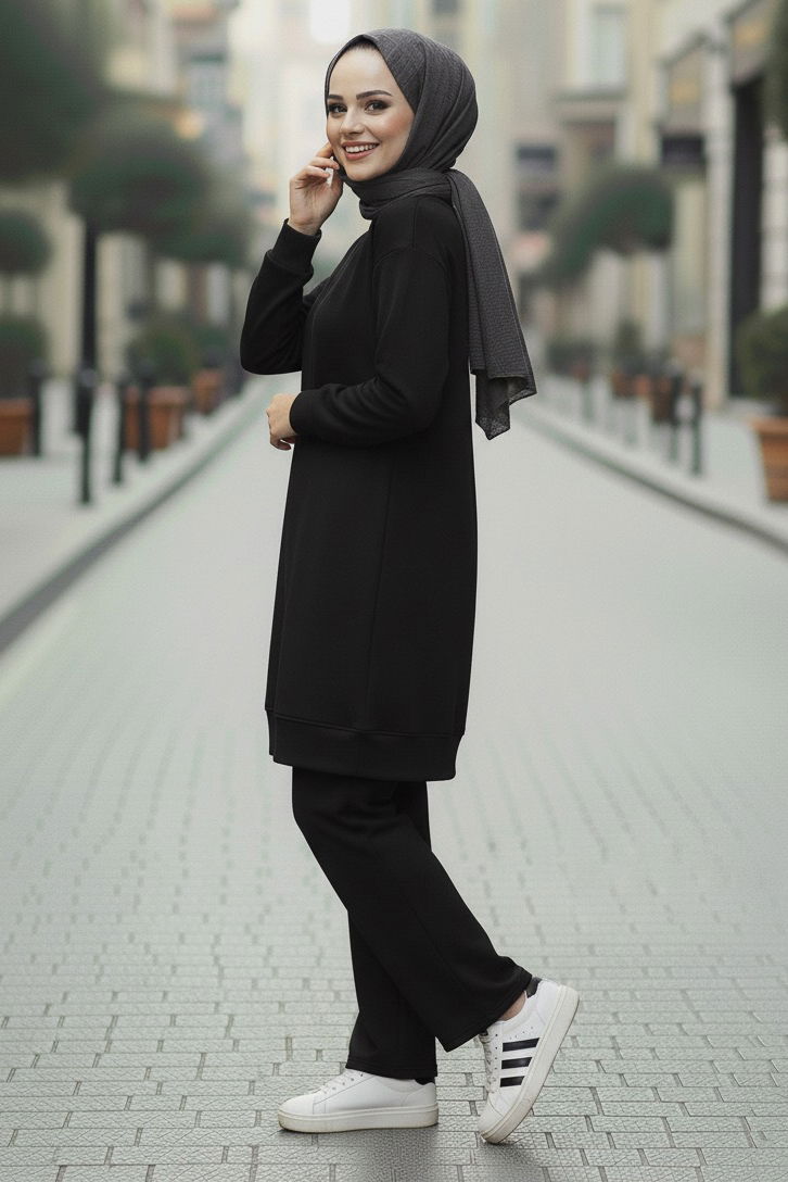 Tunik Pantolon Modal İkİli Takım - 28004-SIYAH - 2