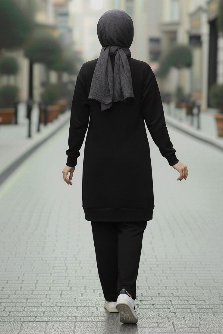 Tunik Pantolon Modal İkİli Takım - 28004-SIYAH - TOFİSA