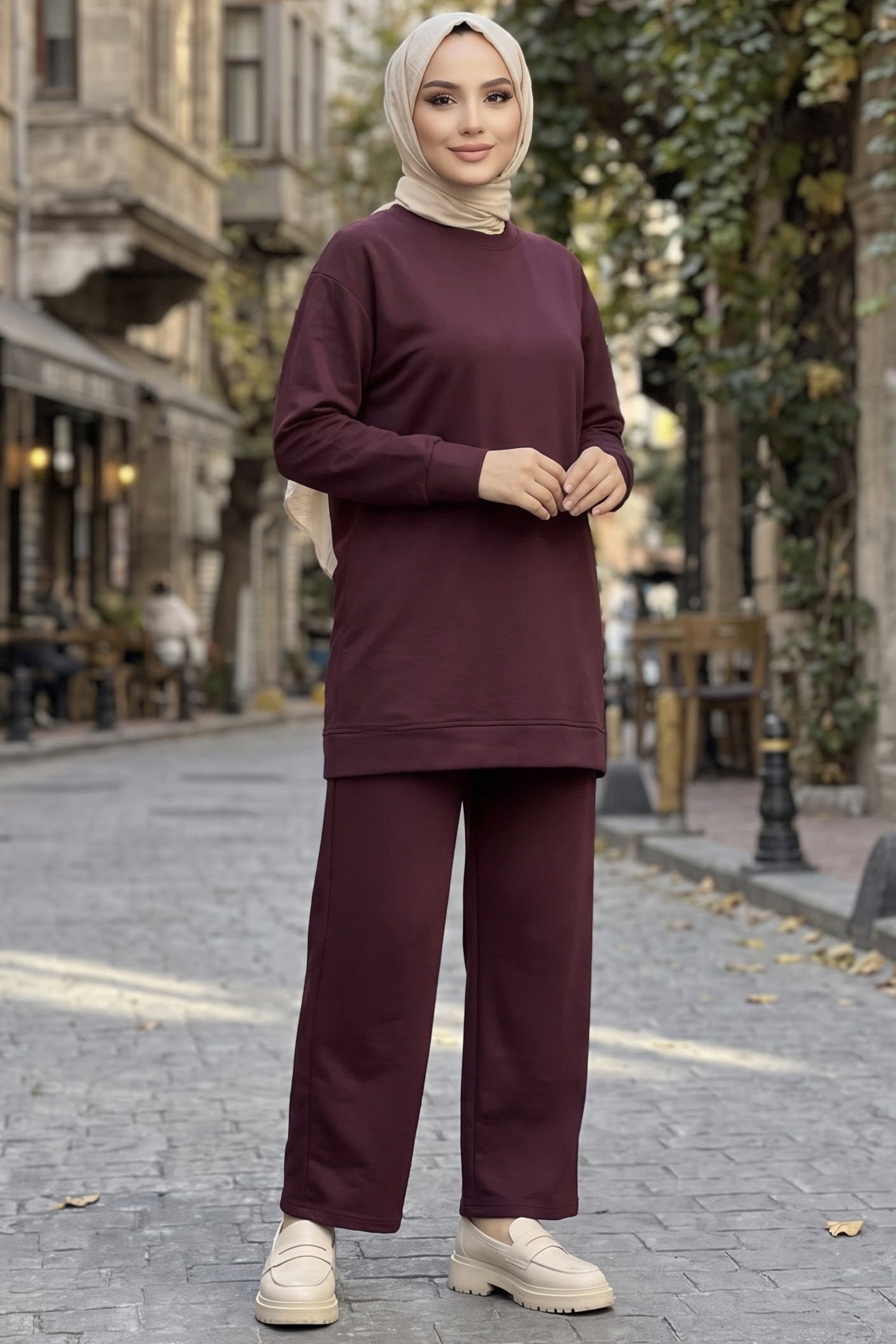 Tunik Pantolon Modal İkİli Takım Mürdüm - 28004-MURDUM - 2