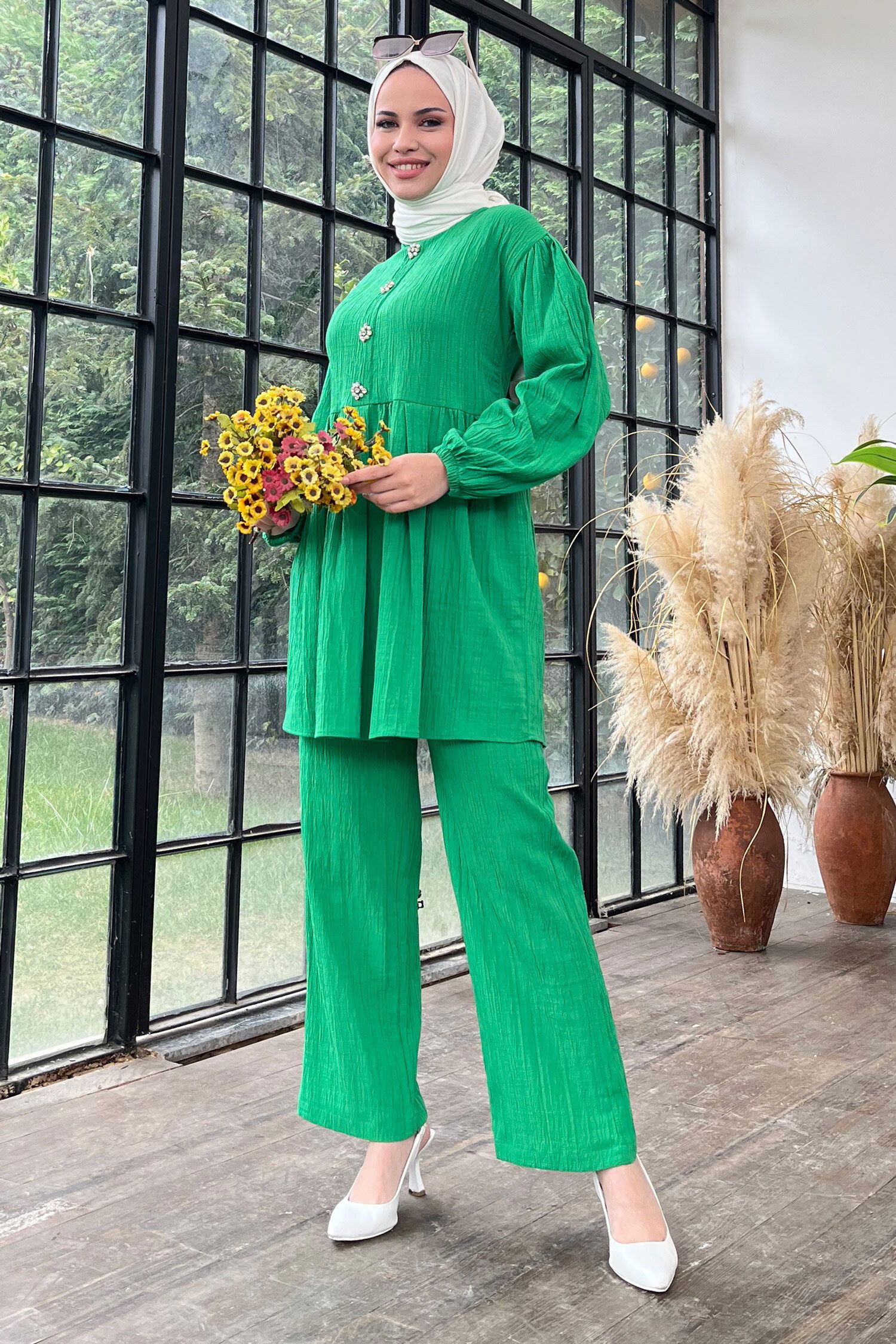 Tunik+Pantolon - 11629-YESIL - 2