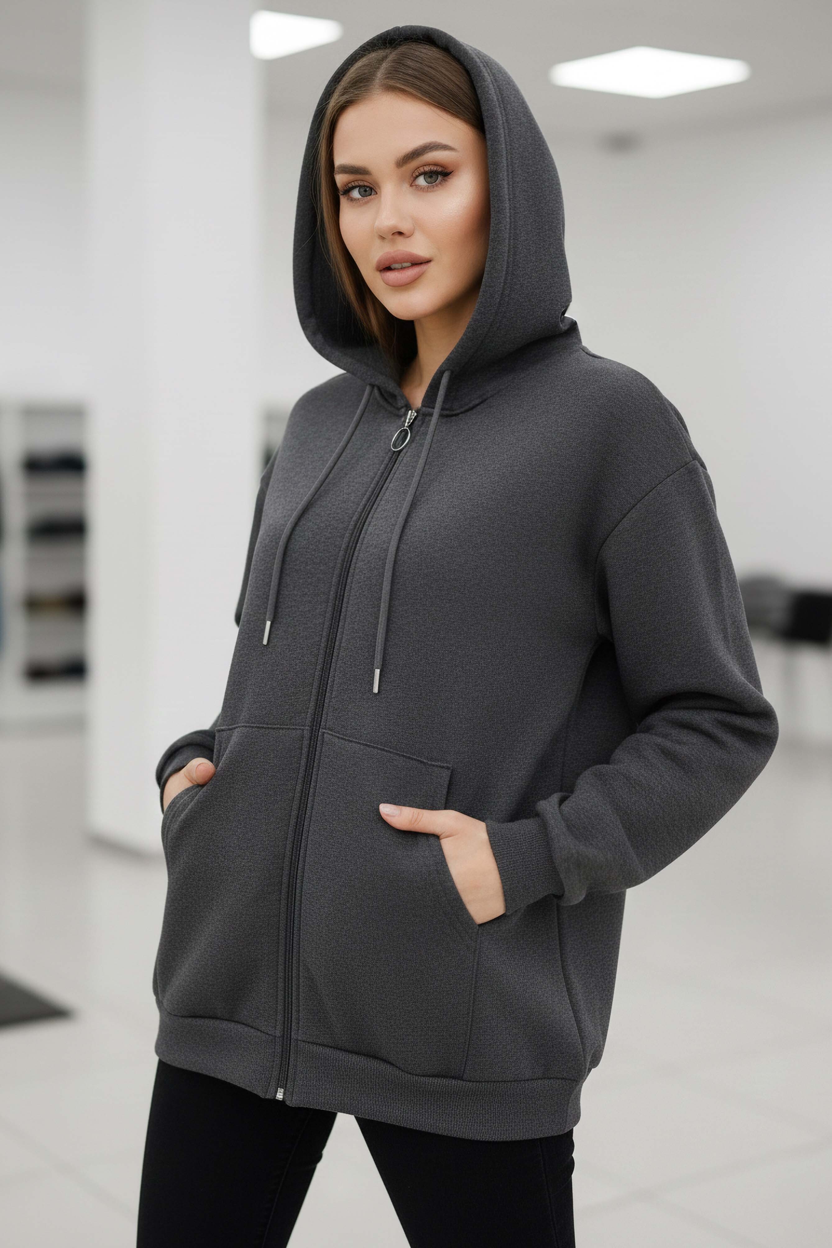 Üç İplik Şardonlu Sweat - 2059-FUME - 1