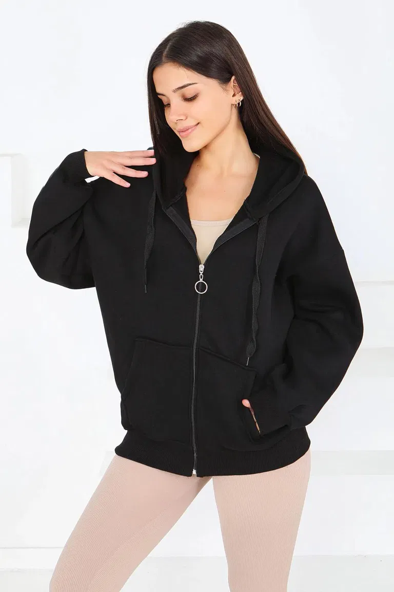 Üç İplik Şardonlu Sweat - 2059-SIYAH - TOFİSA