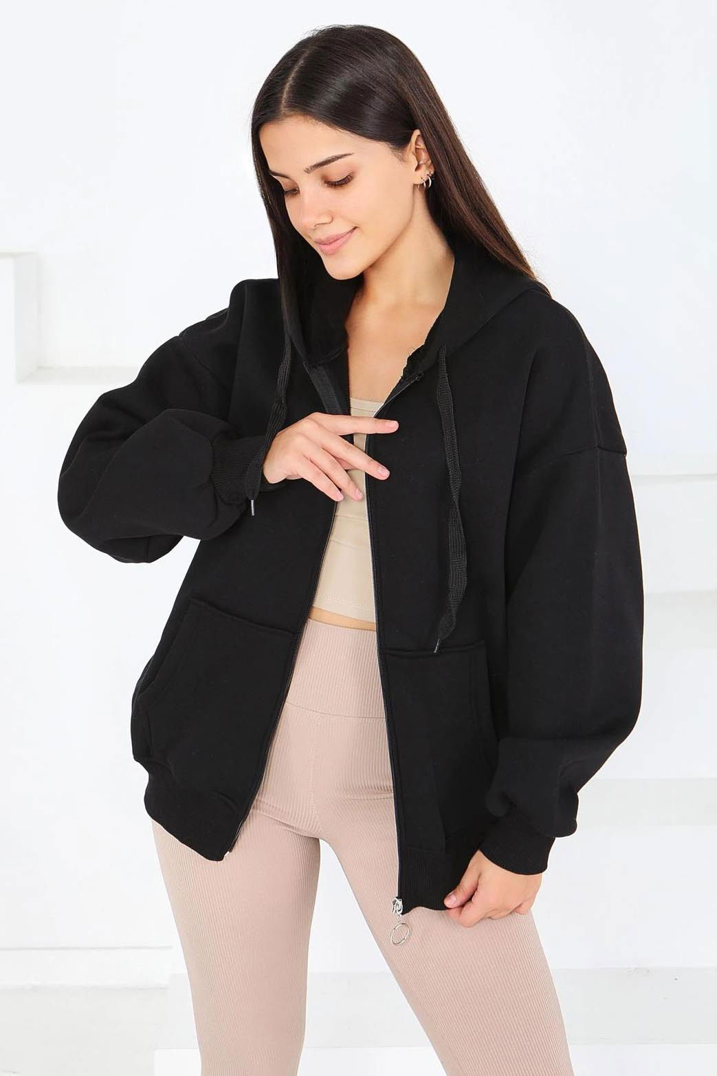 Üç İplik Şardonlu Sweat - 2059-SIYAH - 2