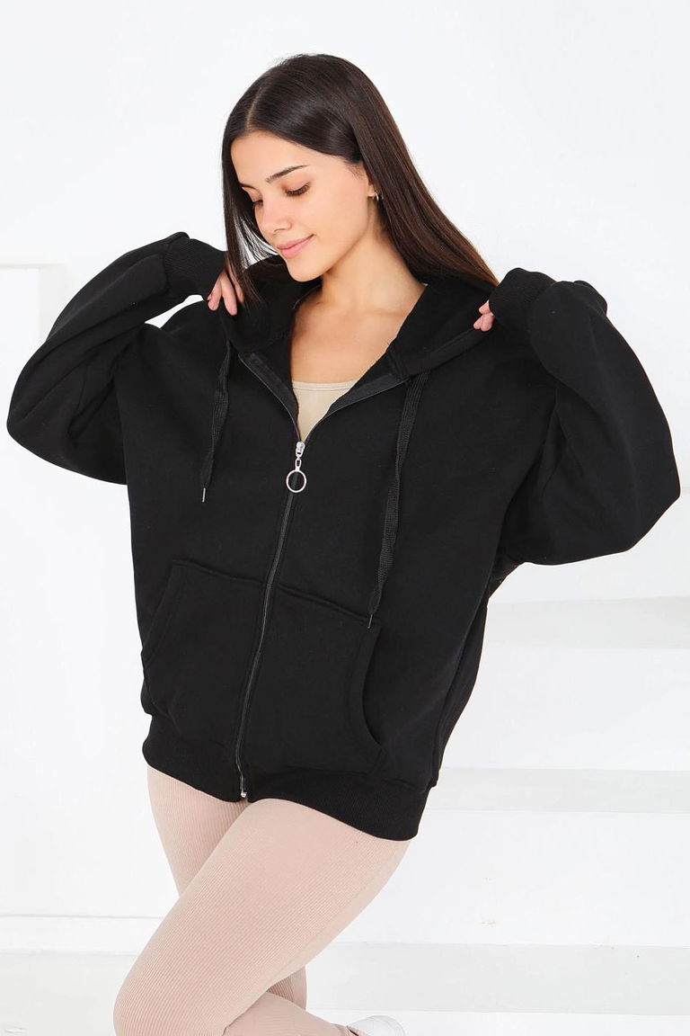 Üç İplik Şardonlu Sweat - 2059-SIYAH - TOFİSA