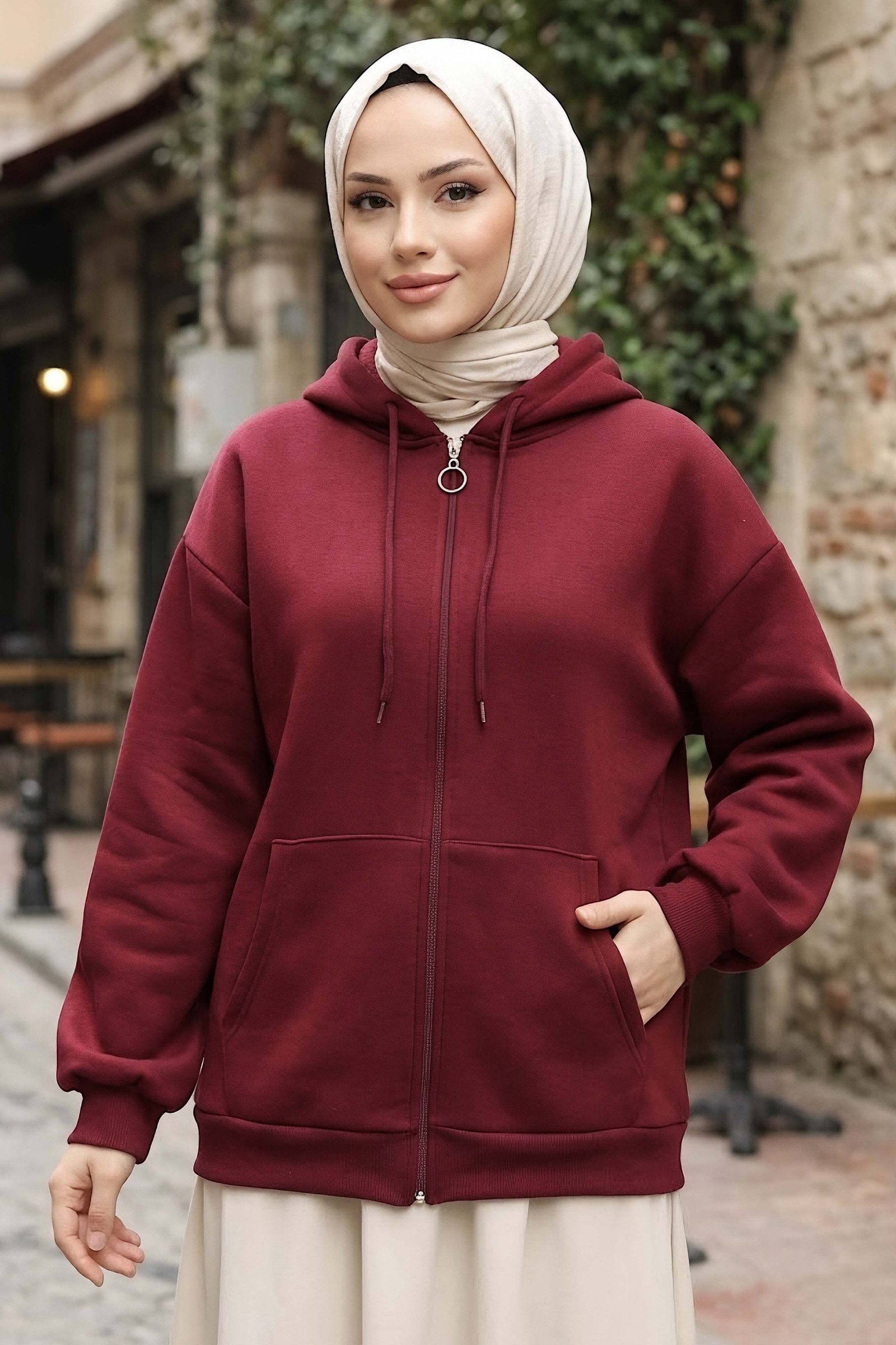Üç İplik Şardonlu Sweat Bordo - 2059-BORDO - 1
